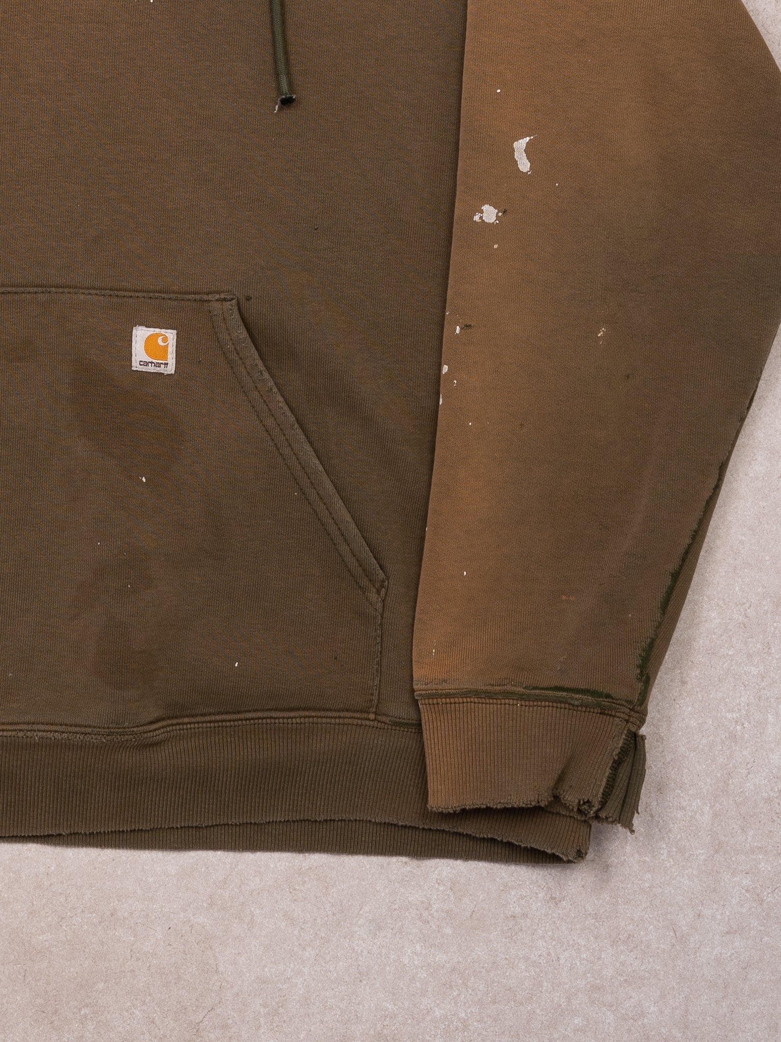 Vintage Rugged Brown + Moss Green Faded Carhartt Hoodie (XL)