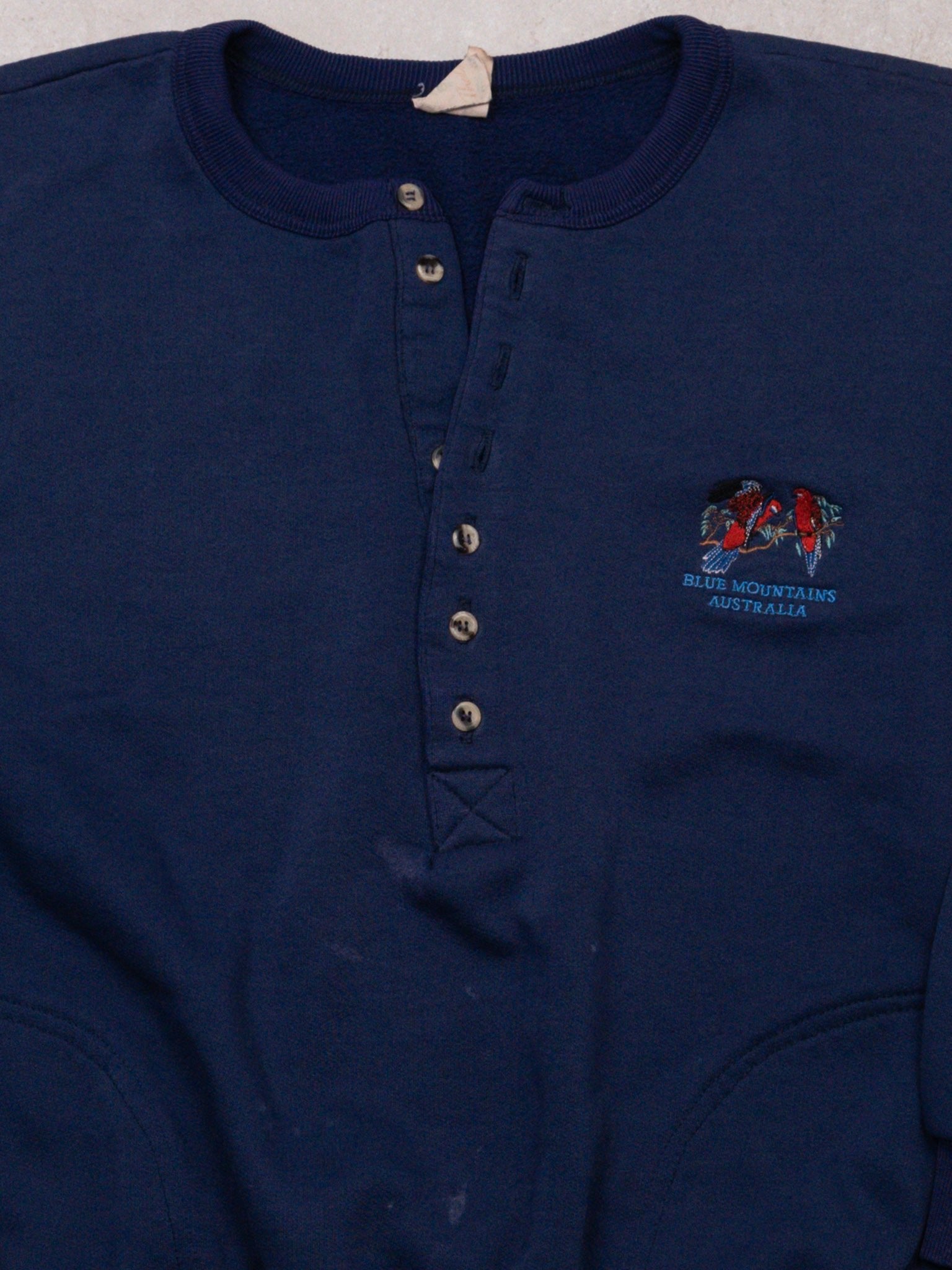 Vintage 80s Blue Mountains Australia 1/4 Button Sweatshirt (M)