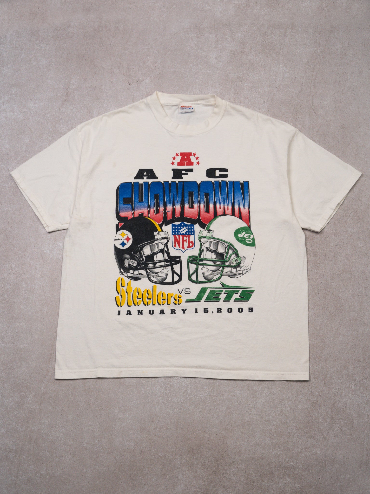 Vintage '05 White AFC Showdown Steelers v Jets Tee (L)