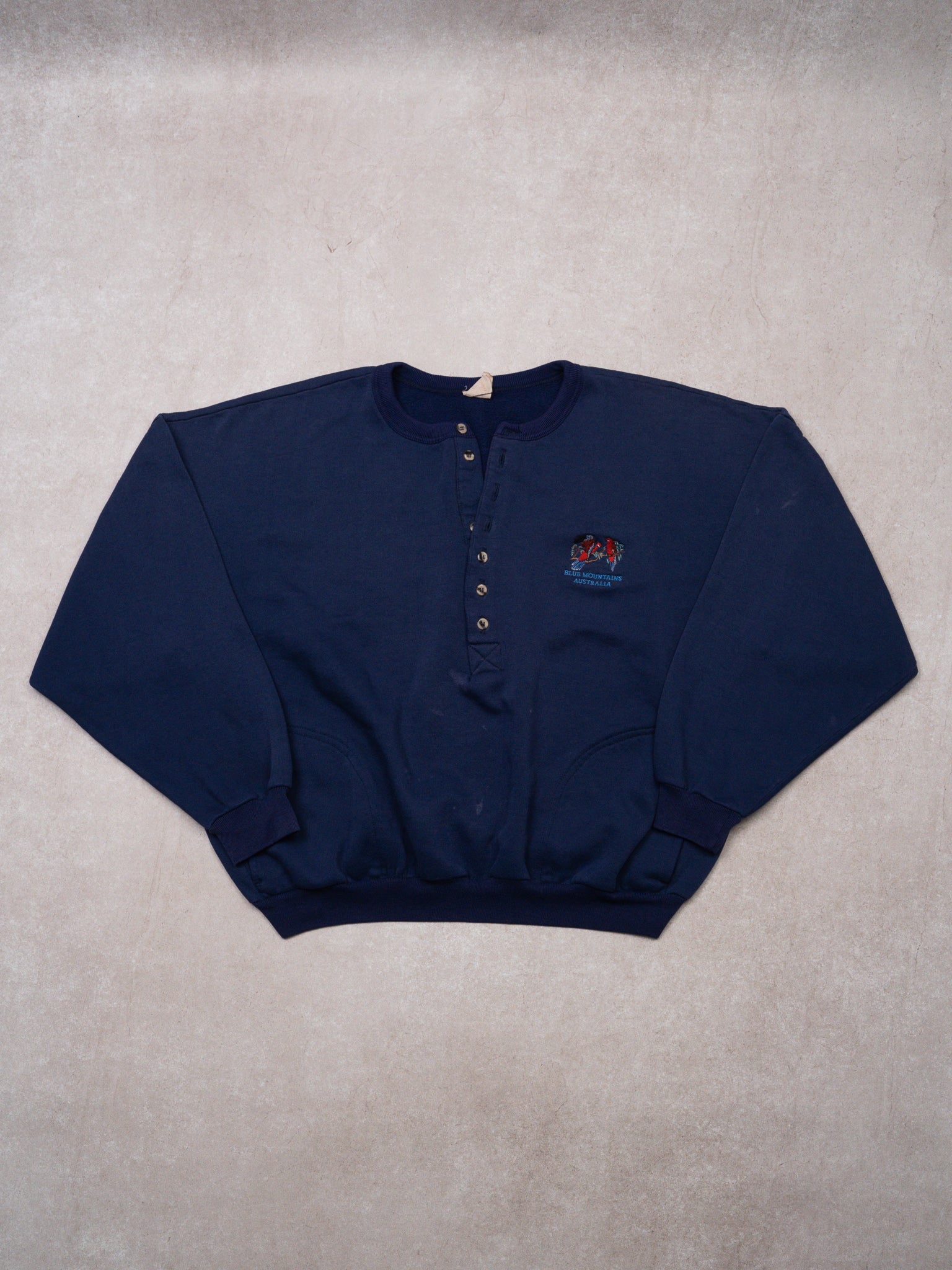 Vintage 80s Blue Mountains Australia 1/4 Button Sweatshirt (M)