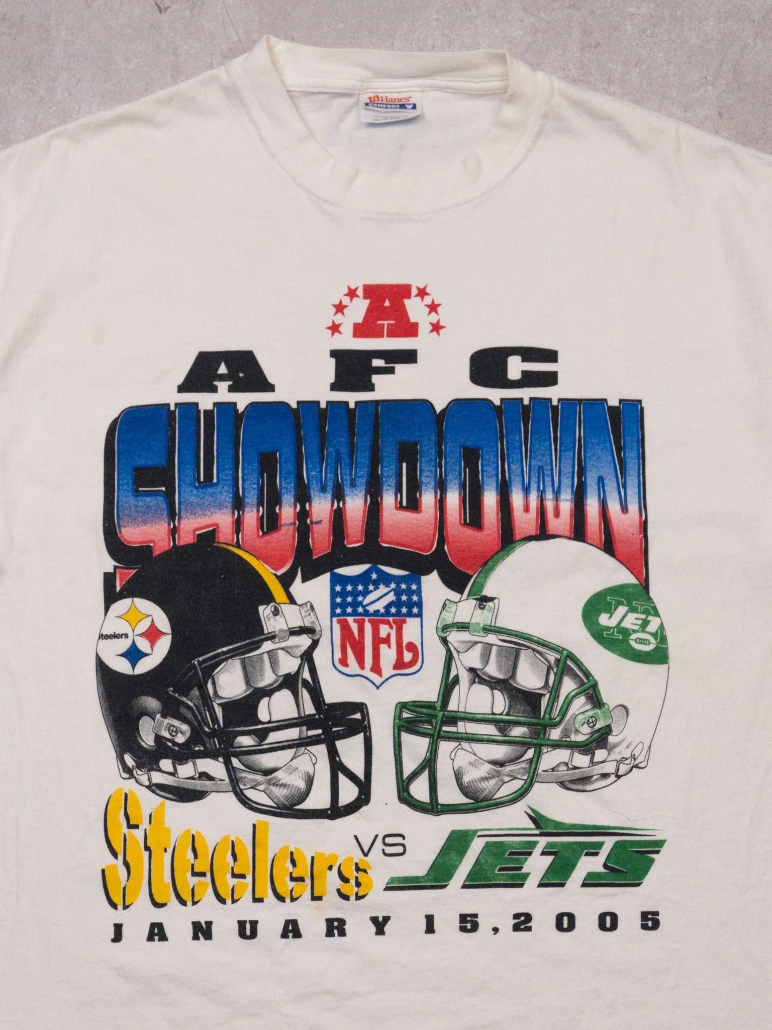 Vintage '05 White AFC Showdown Steelers v Jets Tee (L)