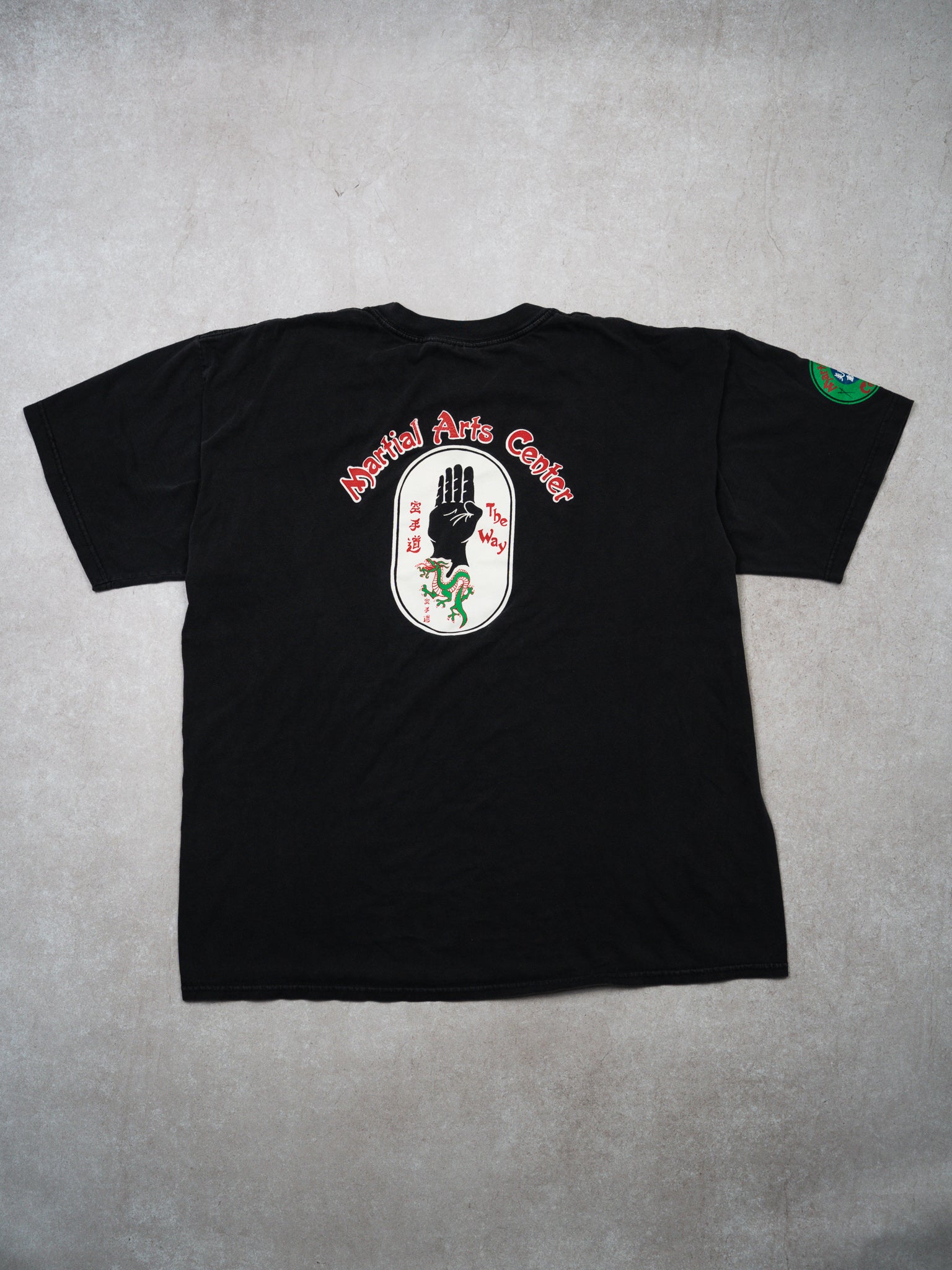 Vintage 90s Black Martial Arts Center Dragon Tee (L)