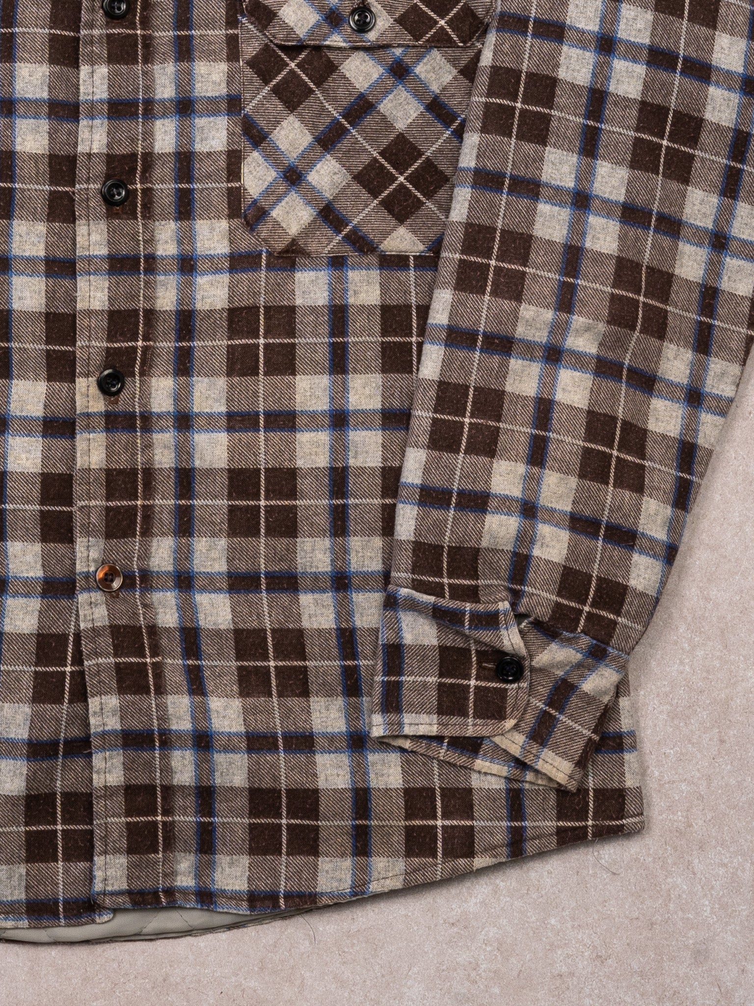 Vintage 70s Brown + Grey Sears Insulated Plaid Light Jacket (M)