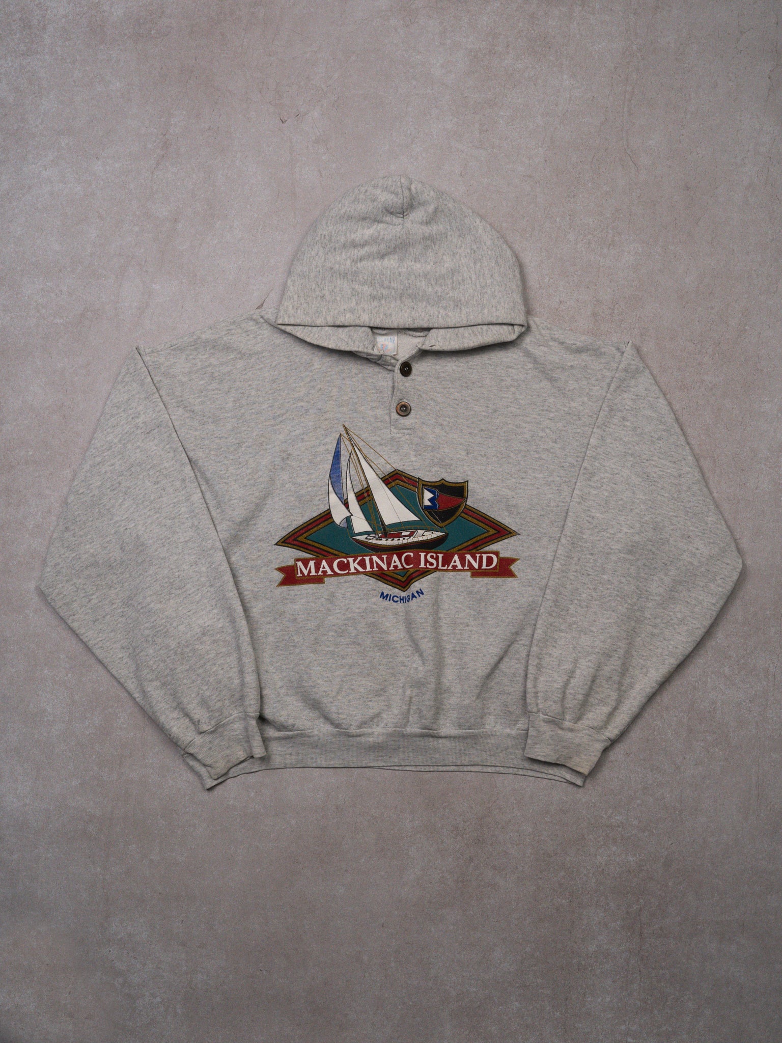 Vintage 80s Grey Mackinac Island Michigan Hoodie (L)