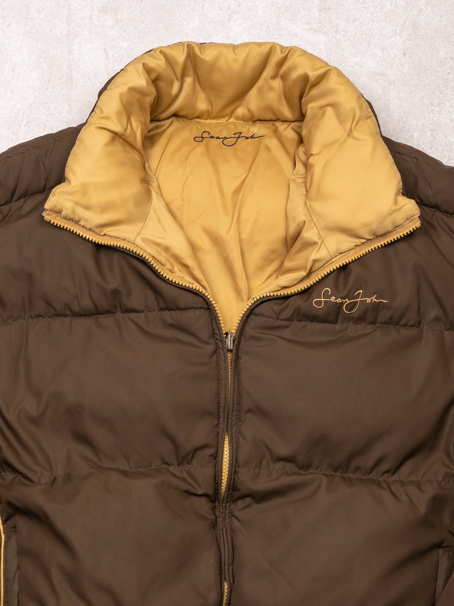 Vintage Y2K Brown + Beige Sean John Puffer Jacket (L)