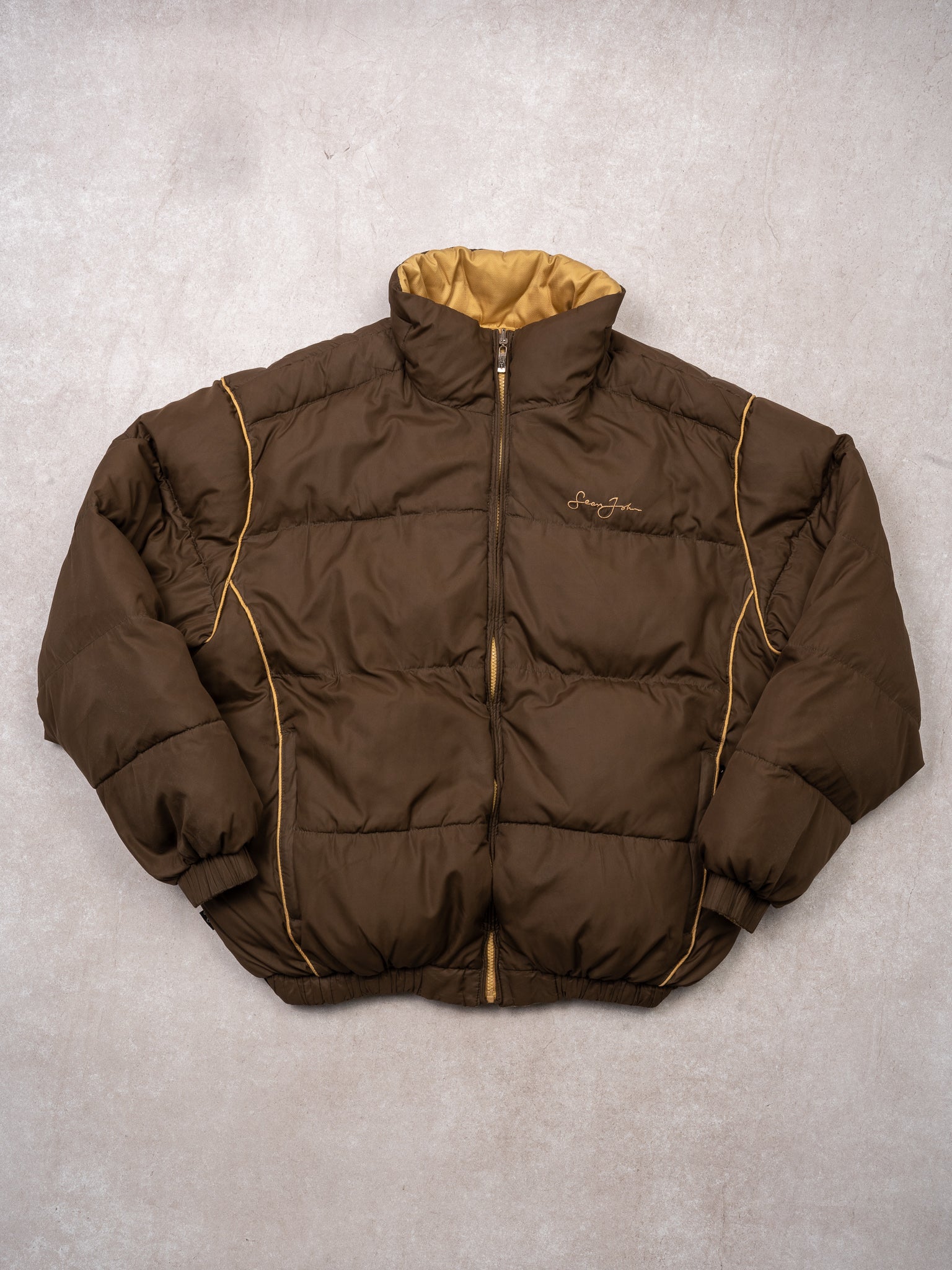 Vintage Y2K Brown + Beige Sean John Puffer Jacket (L)