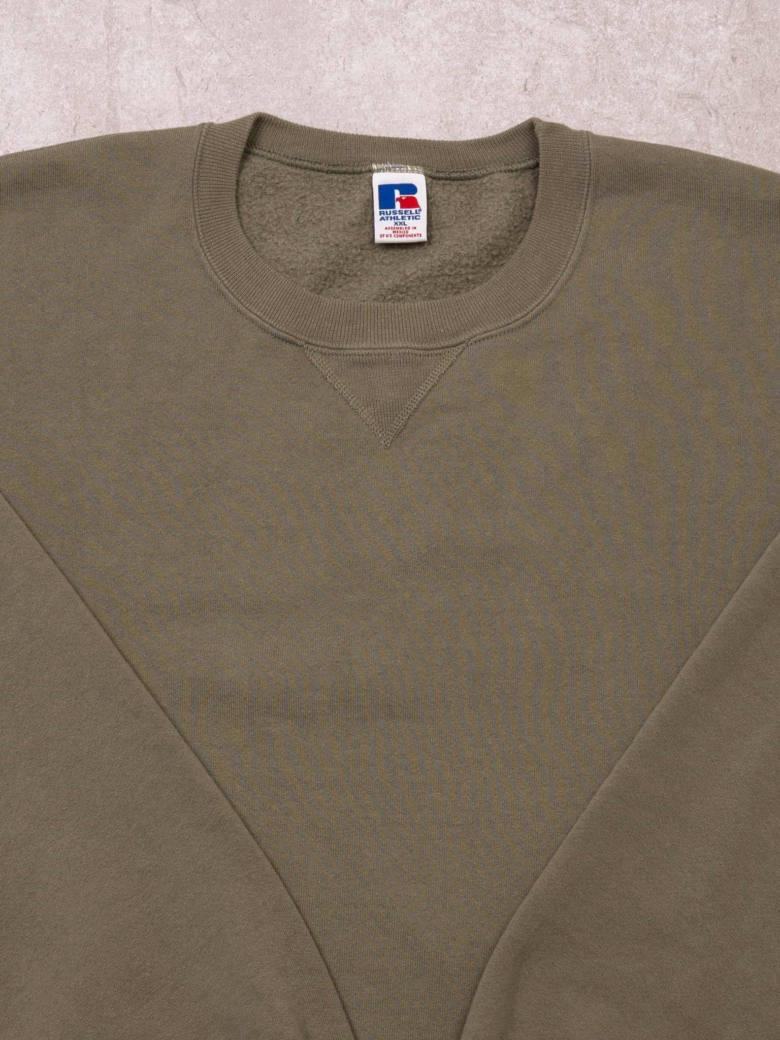Vintage 90s Olive Green Russell Athletics Blank Crewneck (XXL)