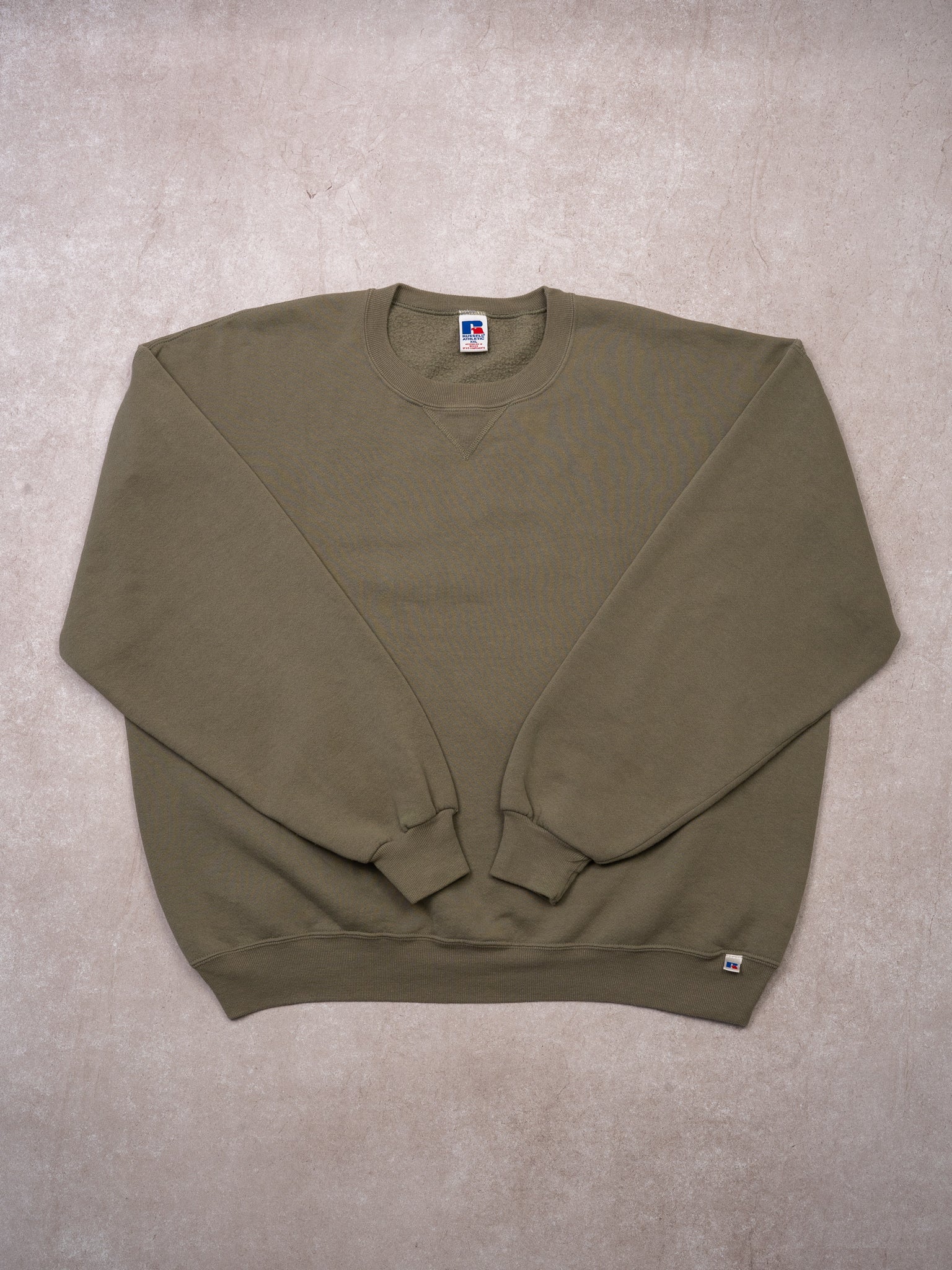 Vintage 90s Olive Green Russell Athletics Blank Crewneck (XXL)