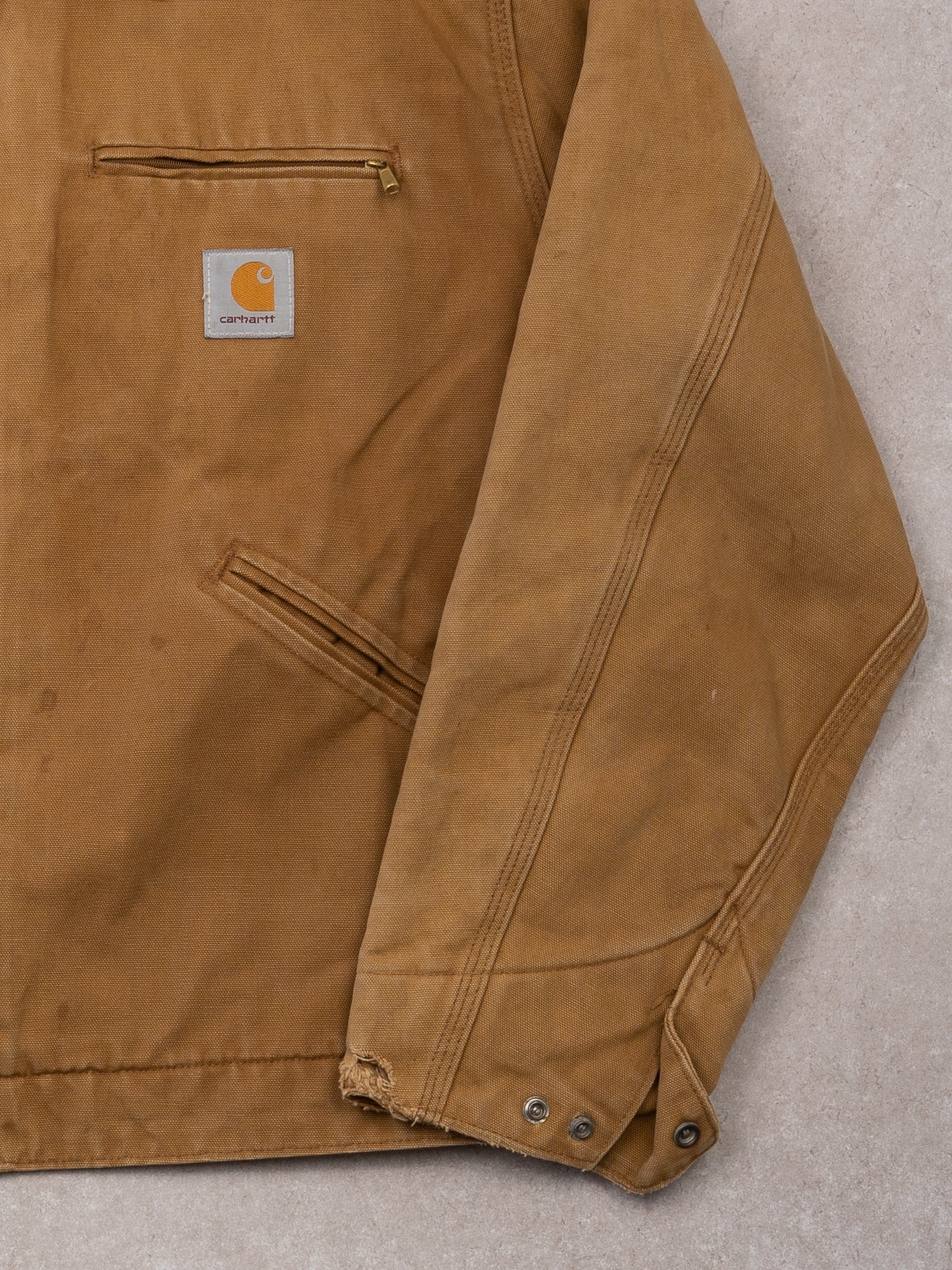 Vintage Camel Clark Construction Carhartt lined Detroit Jacket (M)