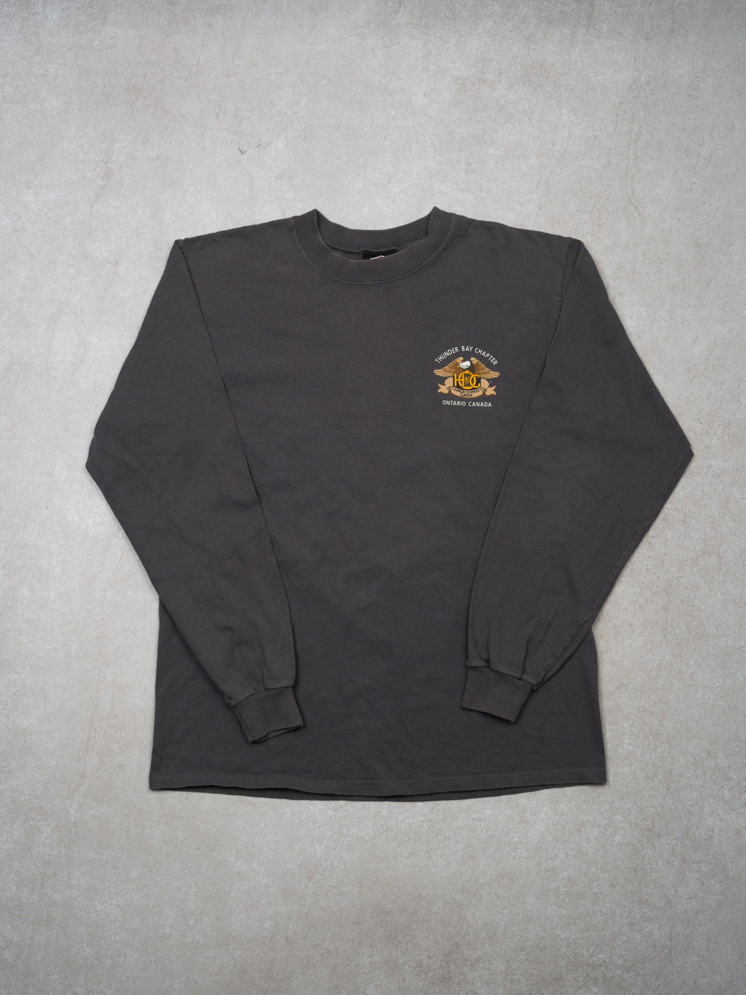 Vintage 90s Grey Harley Davidson Owners Group Thunder Bay Long Sleeve (M)
