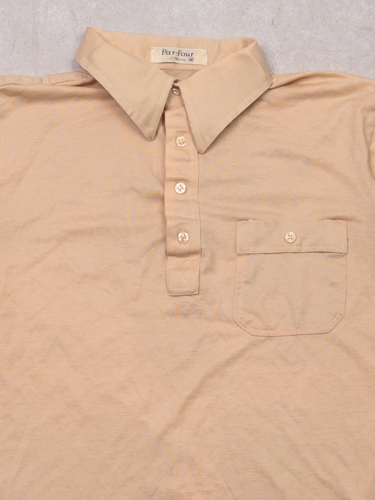 Vintage 70s J C Penny Beige Collared T Shirt (S)