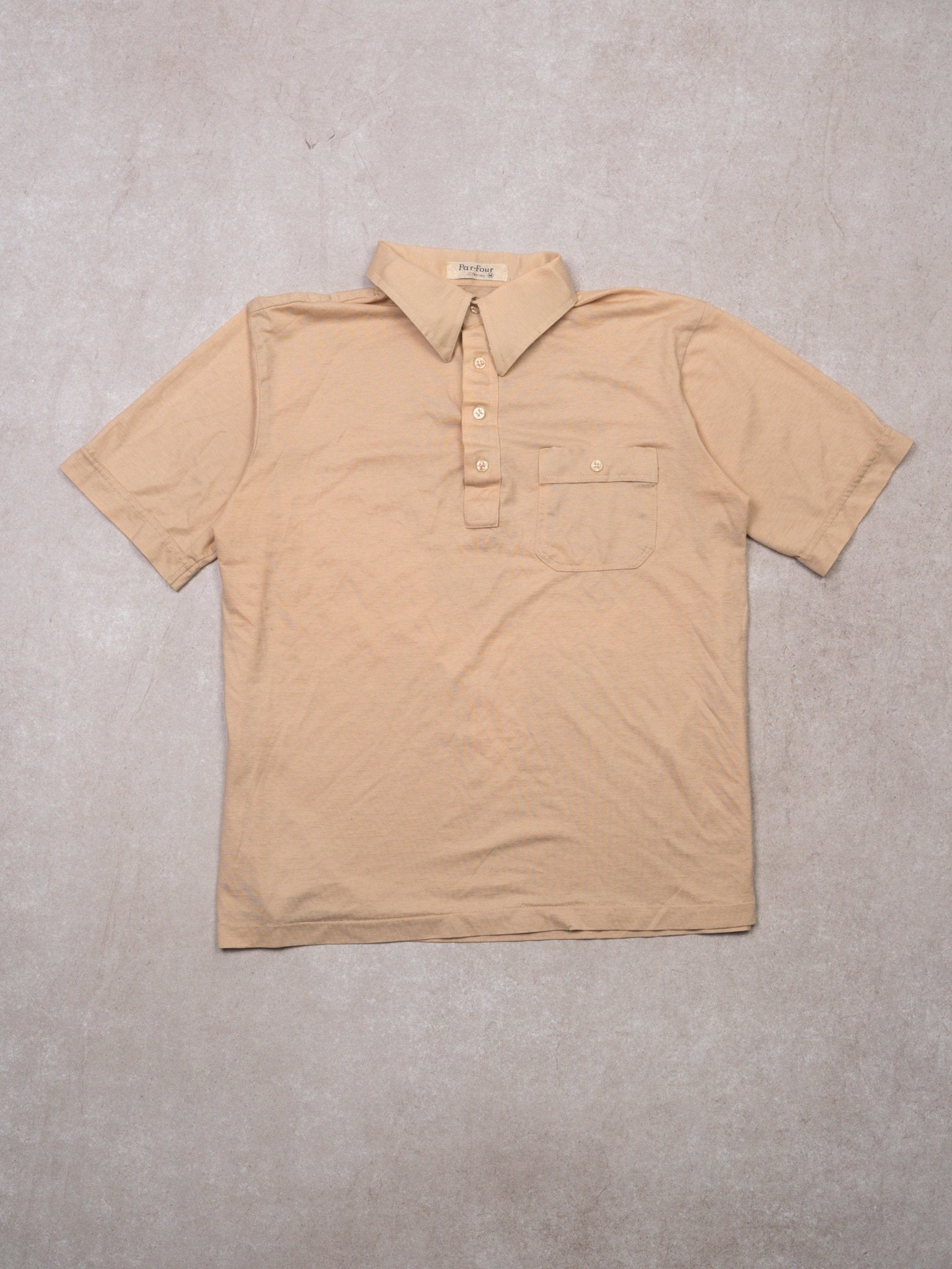 Vintage 70s J C Penny Beige Collared T Shirt (S)