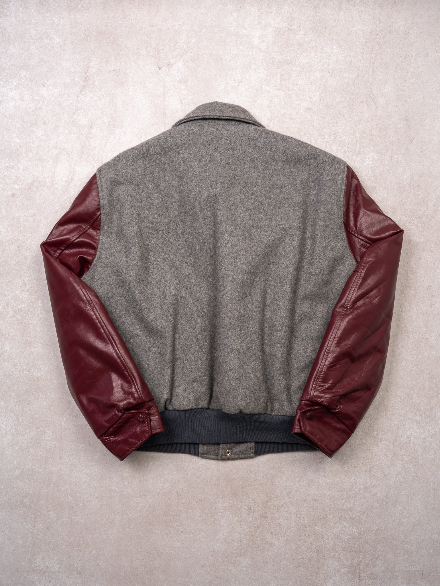 Vintage 80s Grey + Maroon Bruce Weichel Leather Varsity Jacket (L)