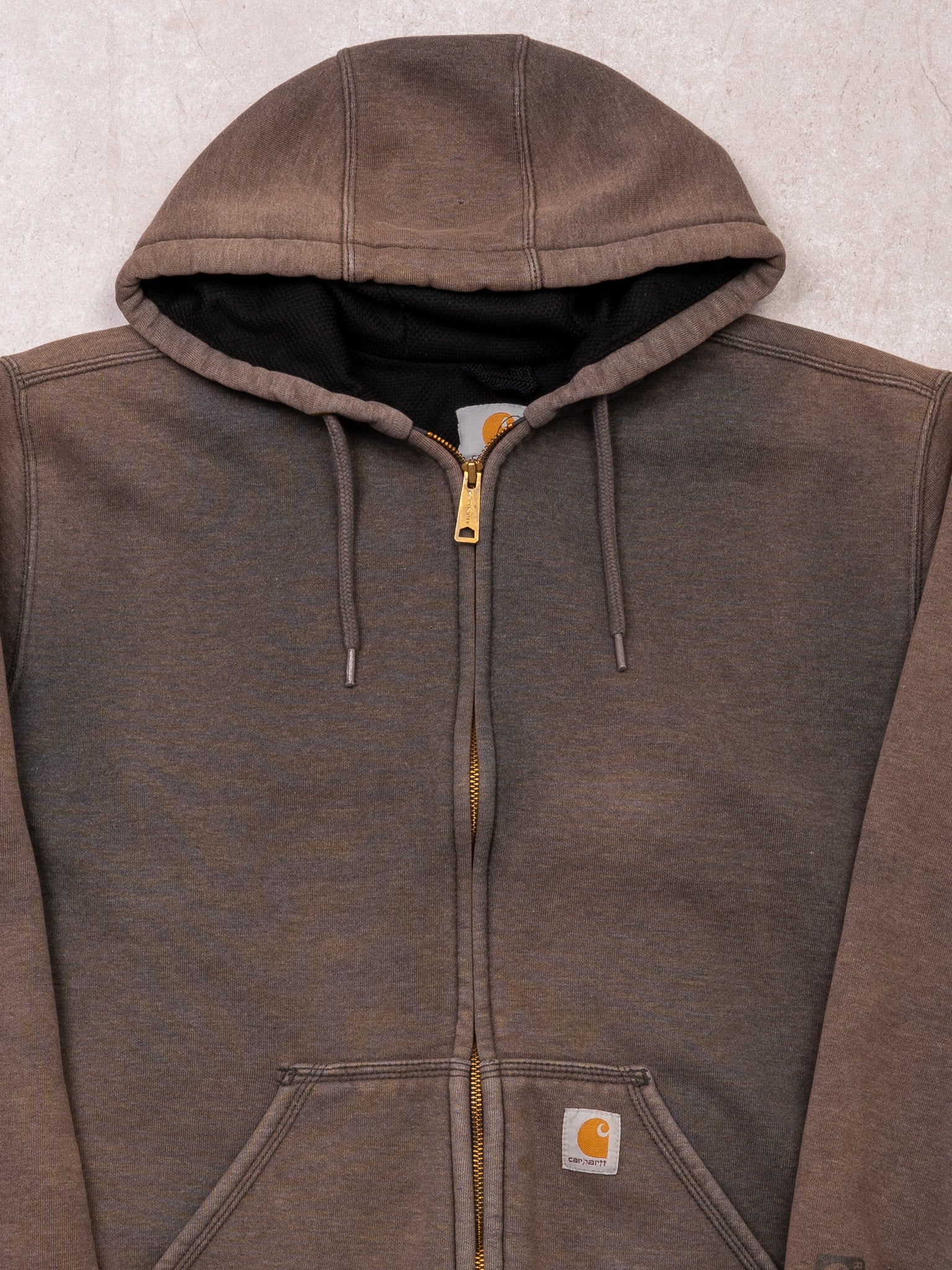 Vintage Sun Faded Brown Carhartt Lined Hoodie (L)