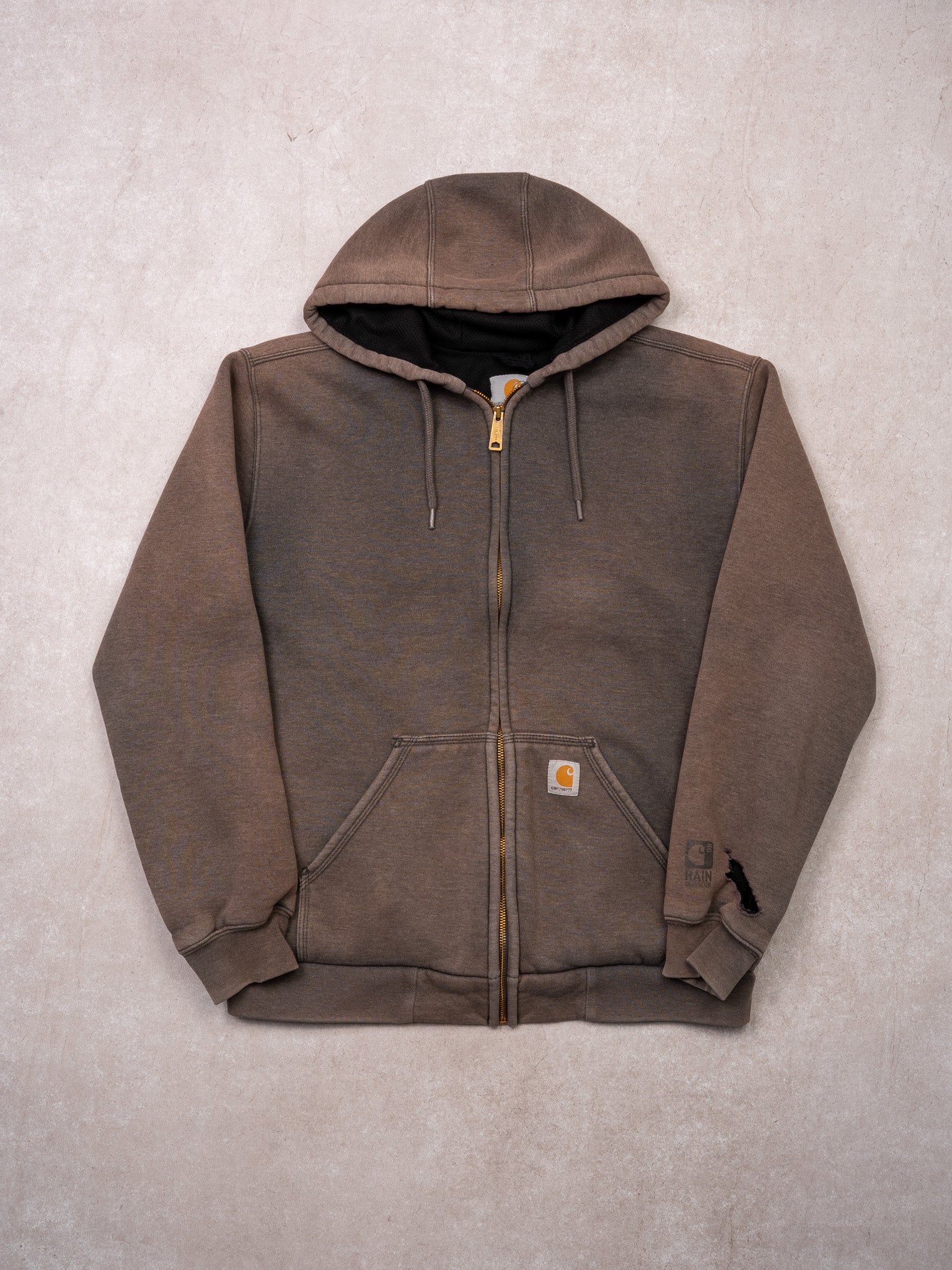 Vintage Sun Faded Brown Carhartt Lined Hoodie (L)