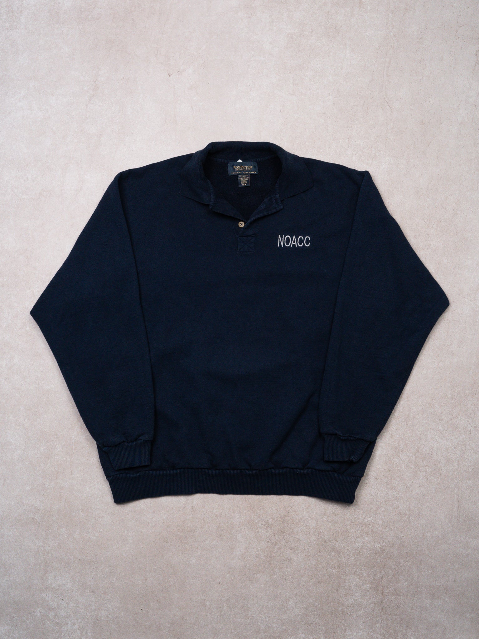 Vintage 90s Blue NOACC 1/4 Blank Button Sweater (L)