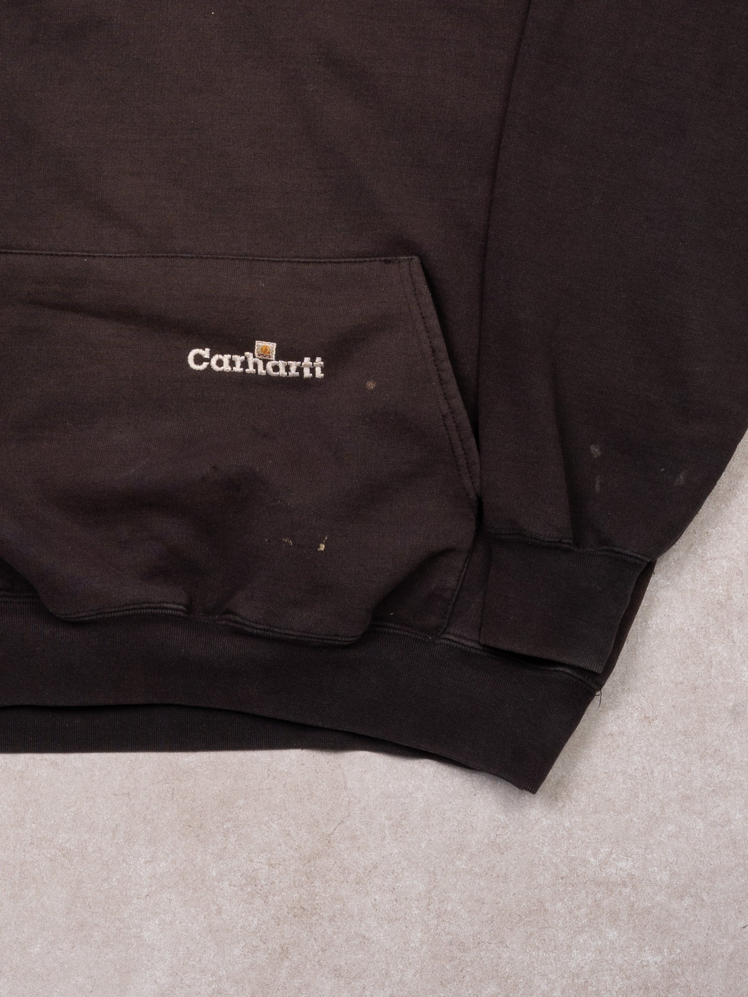 Vintage Rugged Faded Black Carhartt Building Construction Hoodie (L)