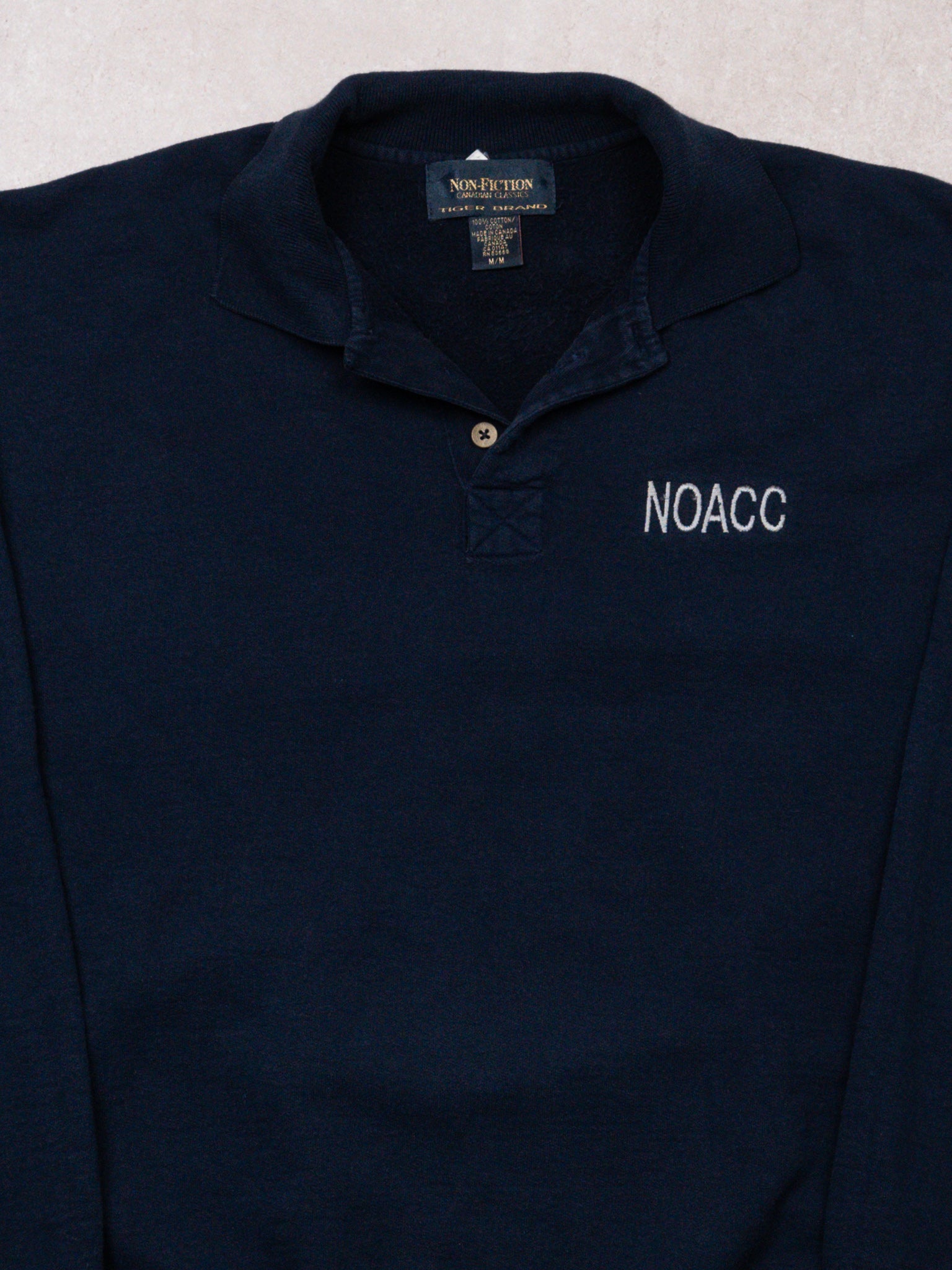 Vintage 90s Blue NOACC 1/4 Blank Button Sweater (L)