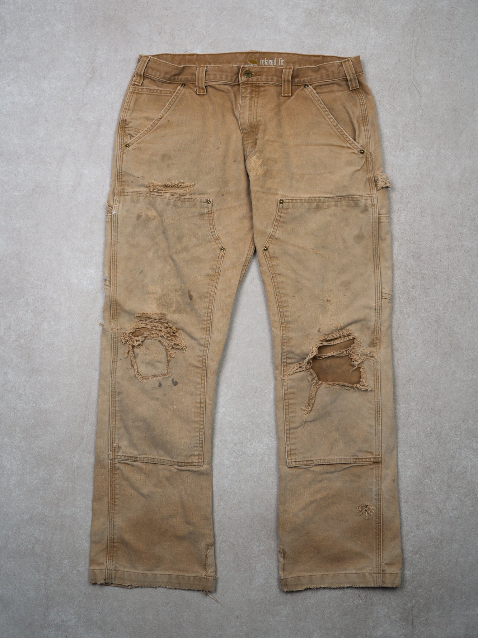 Vintage Rugged Beige Relax Fit Double Knee Carhartt Pants (36 x 30)