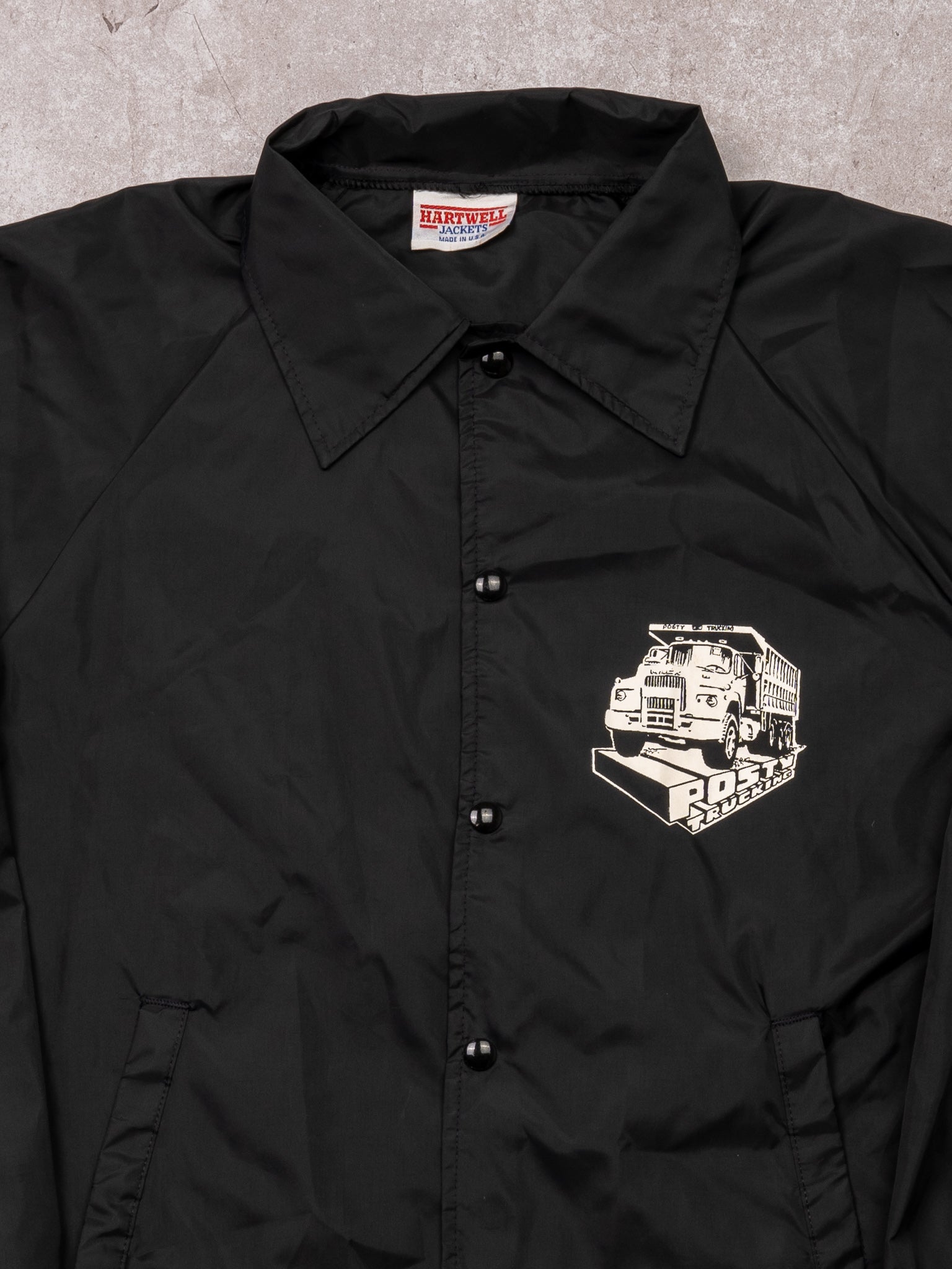 Vintage 70s Black Posty Trucking Light Windbreaker Jacket  (M/L)