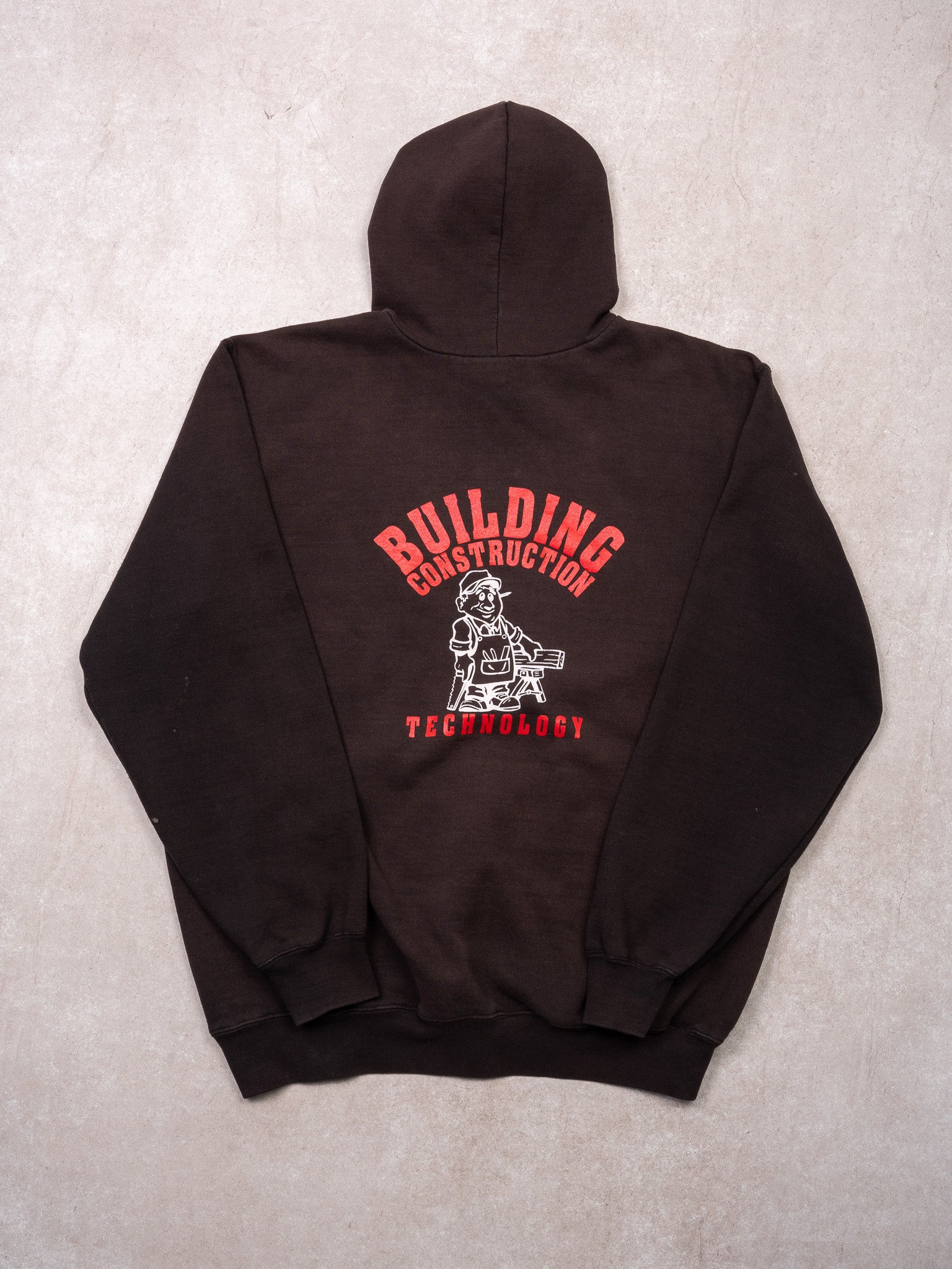 Vintage Rugged Faded Black Carhartt Building Construction Hoodie (L)