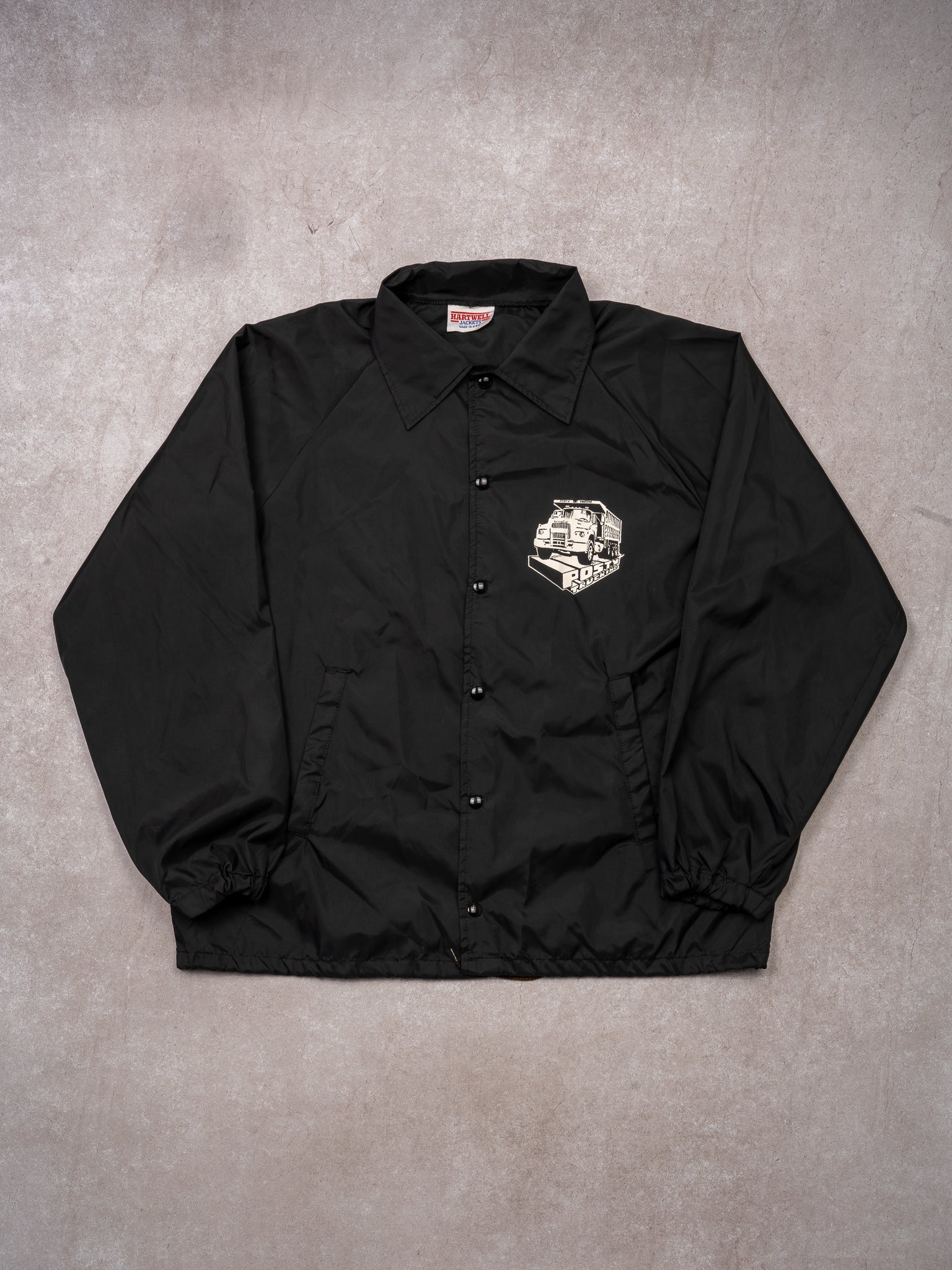 Vintage 70s Black Posty Trucking Light Windbreaker Jacket  (M/L)