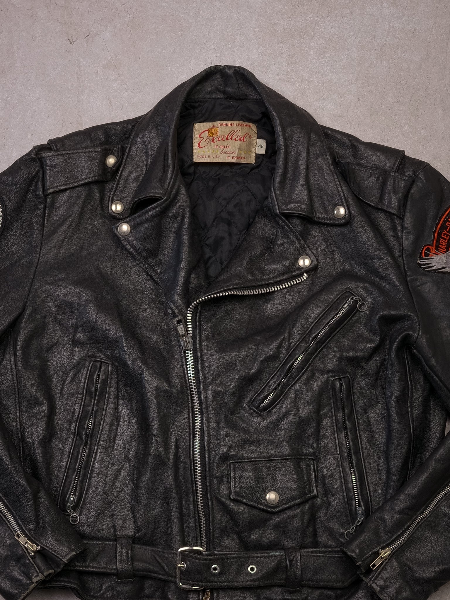Vintage 60s Black Harley Davidson Genuine Leather Biker Jacket (M)