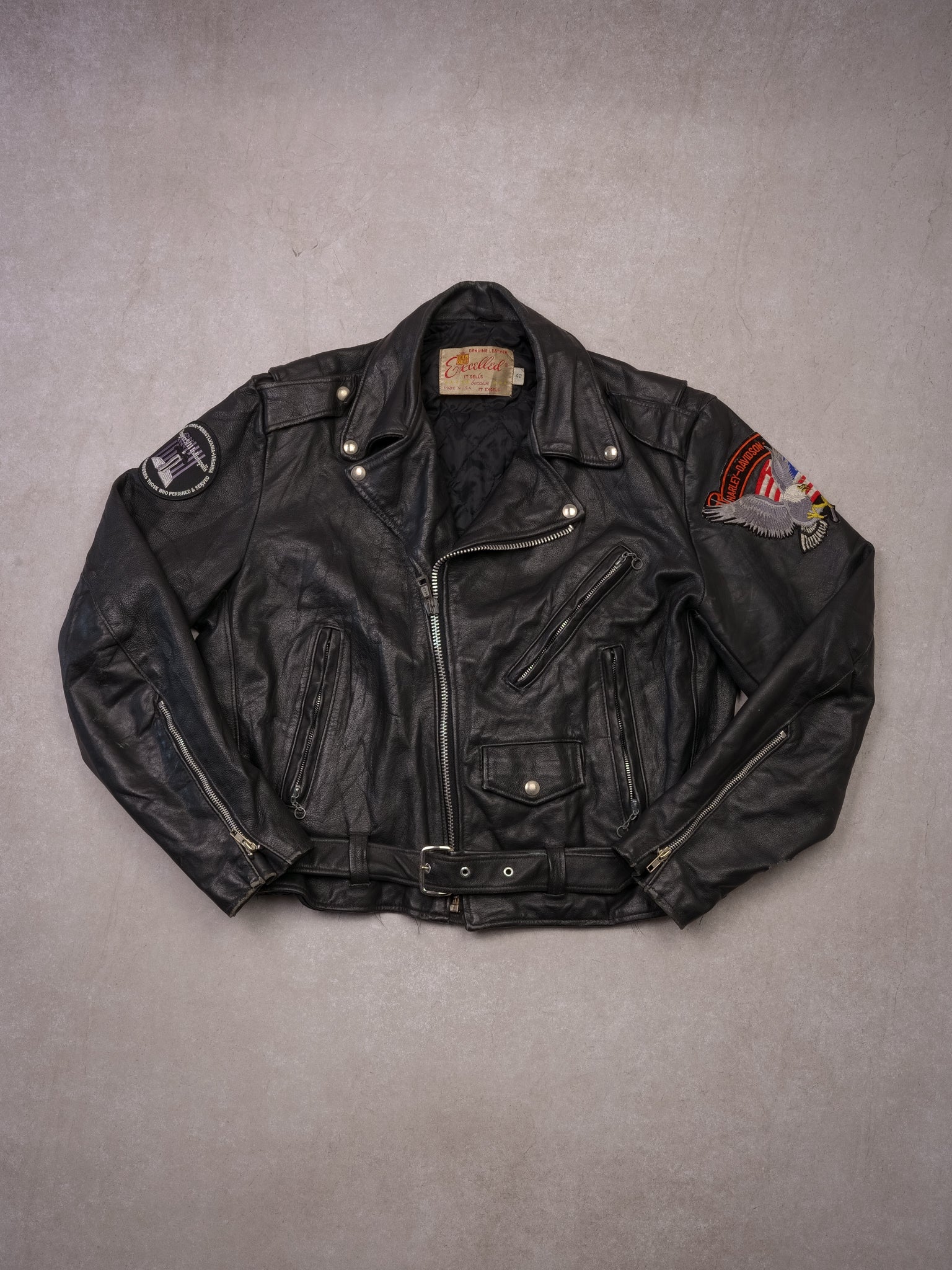 Vintage 60s Black Harley Davidson Genuine Leather Biker Jacket (M)
