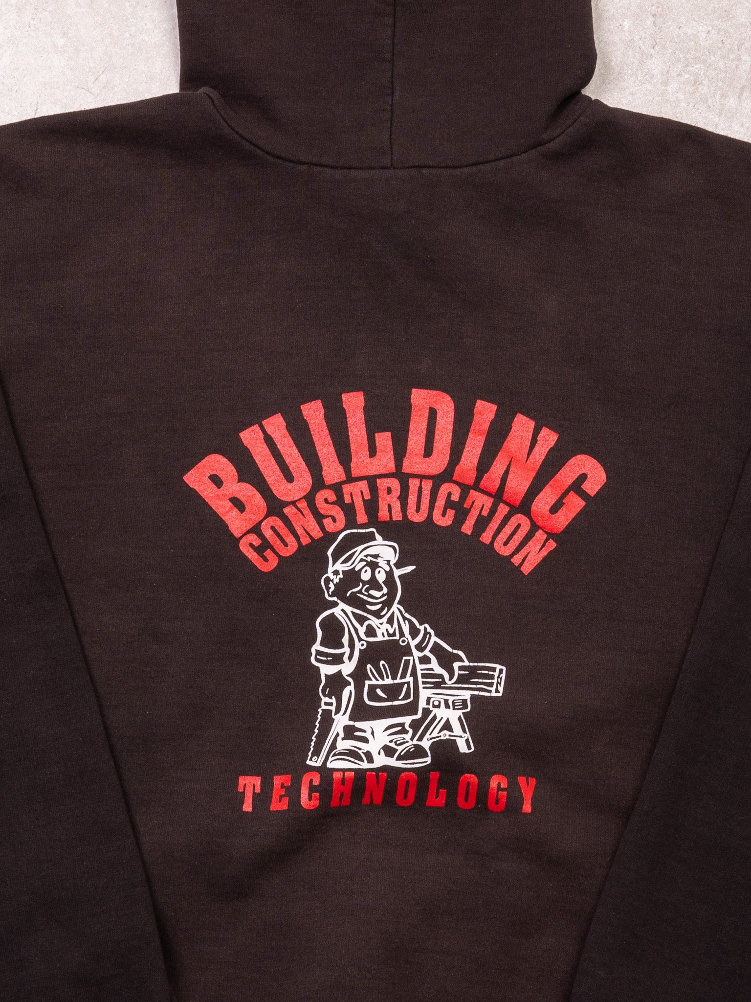 Vintage Rugged Faded Black Carhartt Building Construction Hoodie (L)