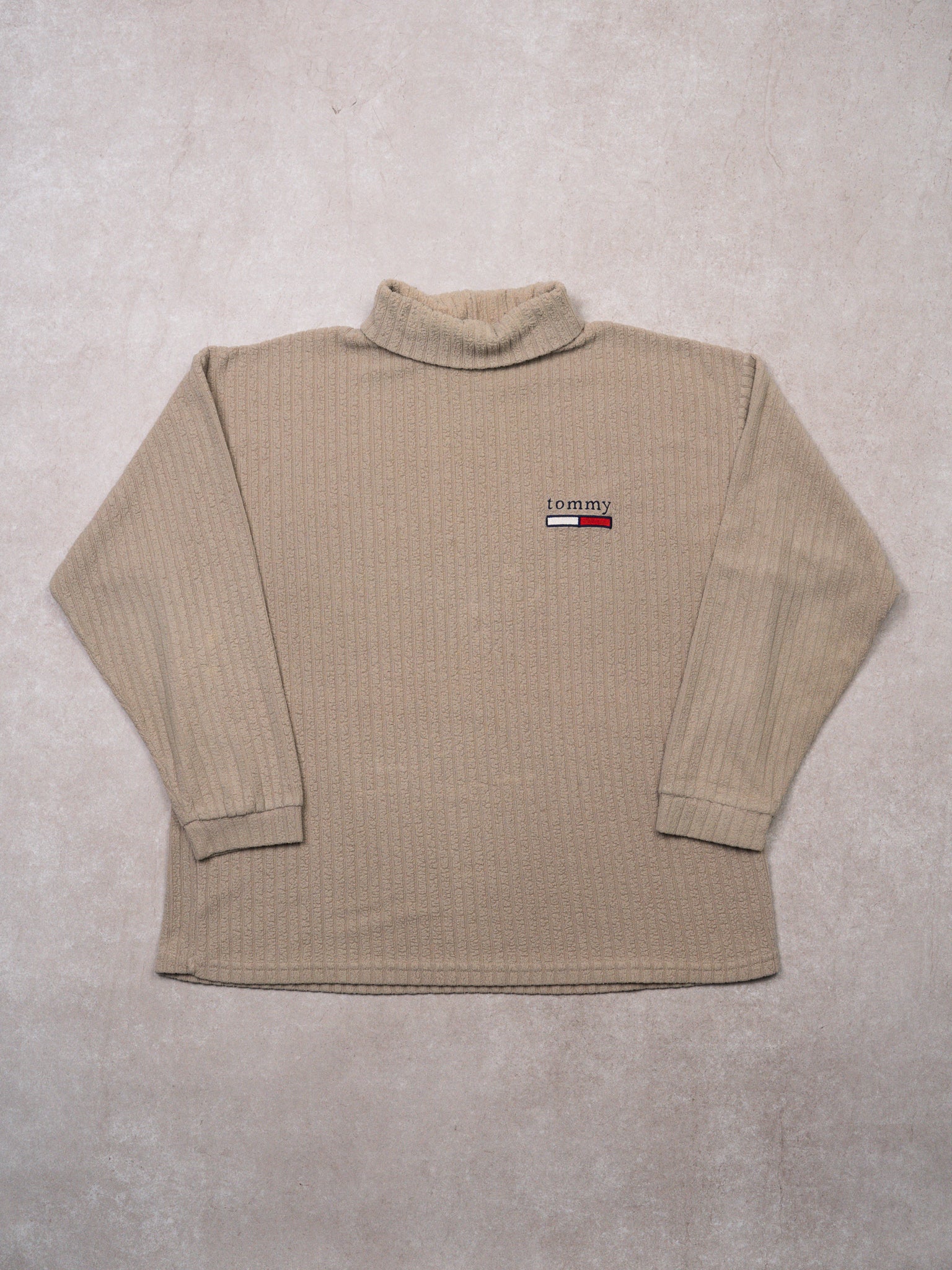 Vintage 90s Light Beige Tommy Fleece Turtleneck (L)