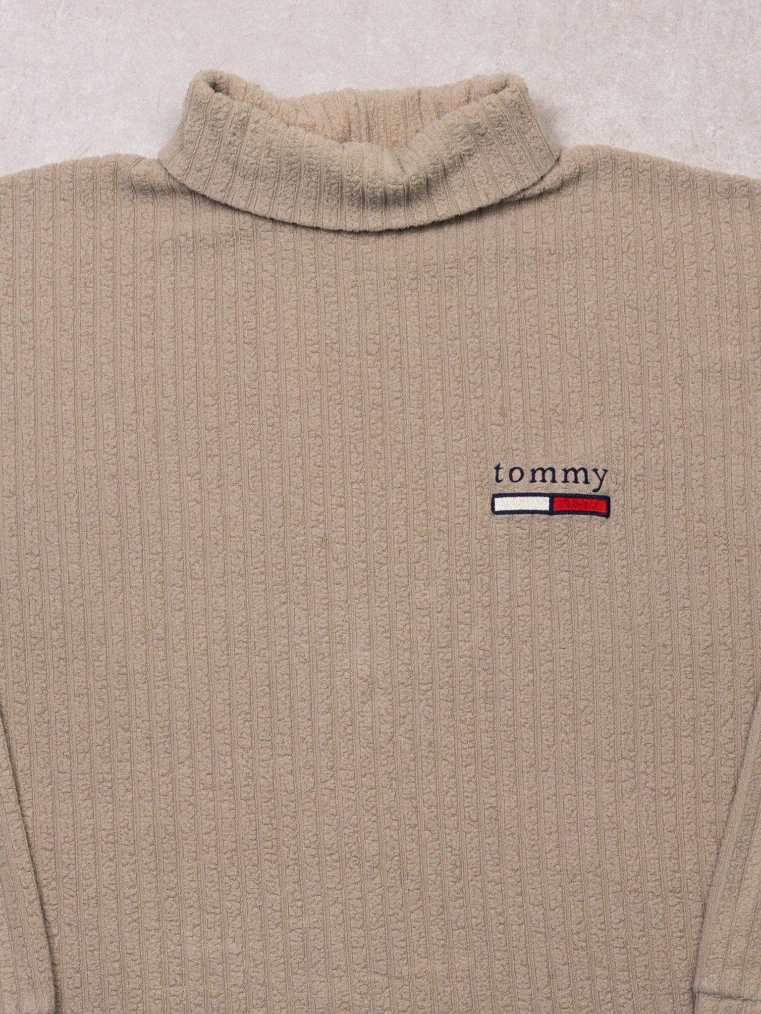 Vintage 90s Light Beige Tommy Fleece Turtleneck (L)