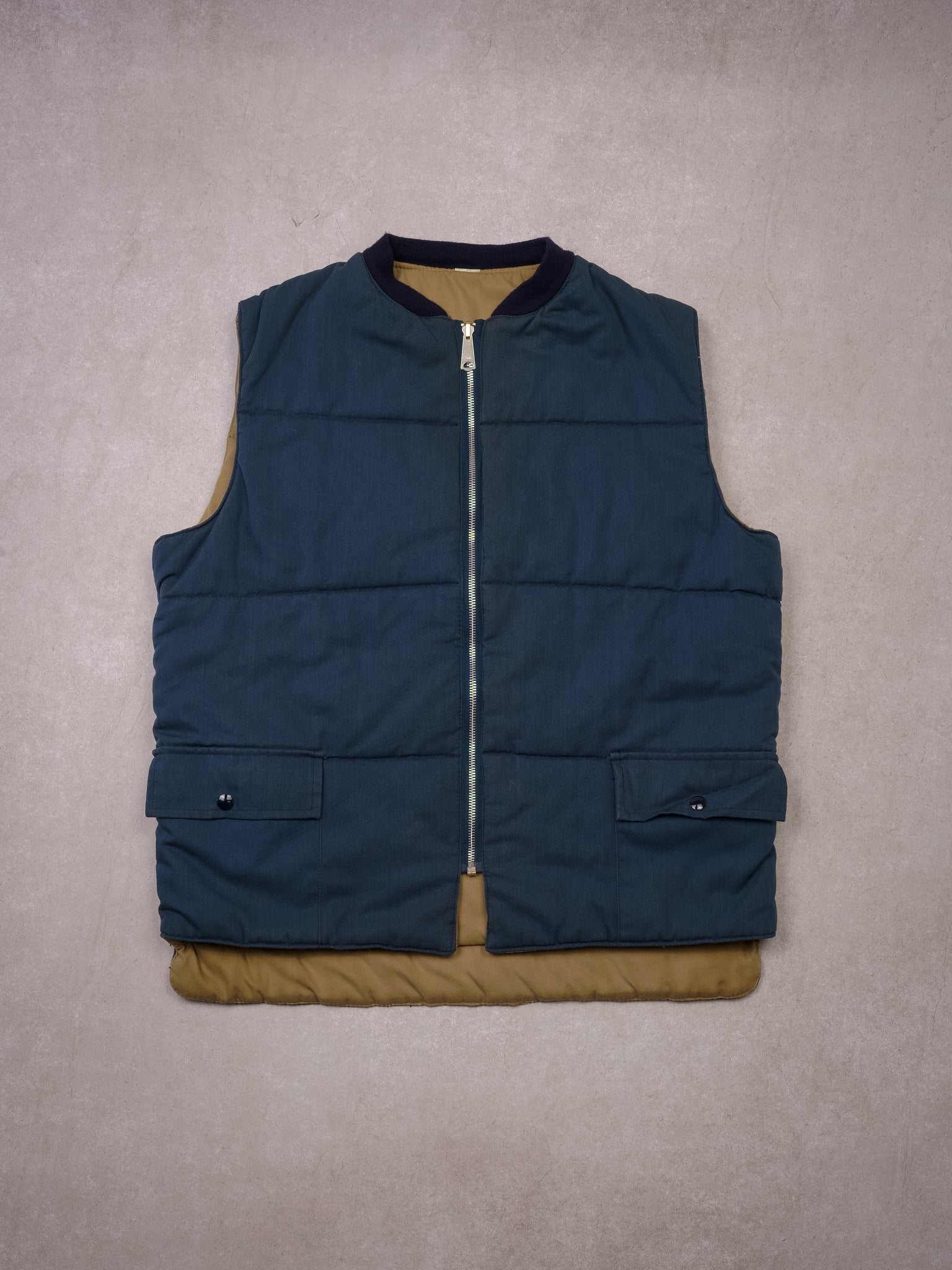 Vintage 80s Navy Blue/Beige Reversible Vest (M)