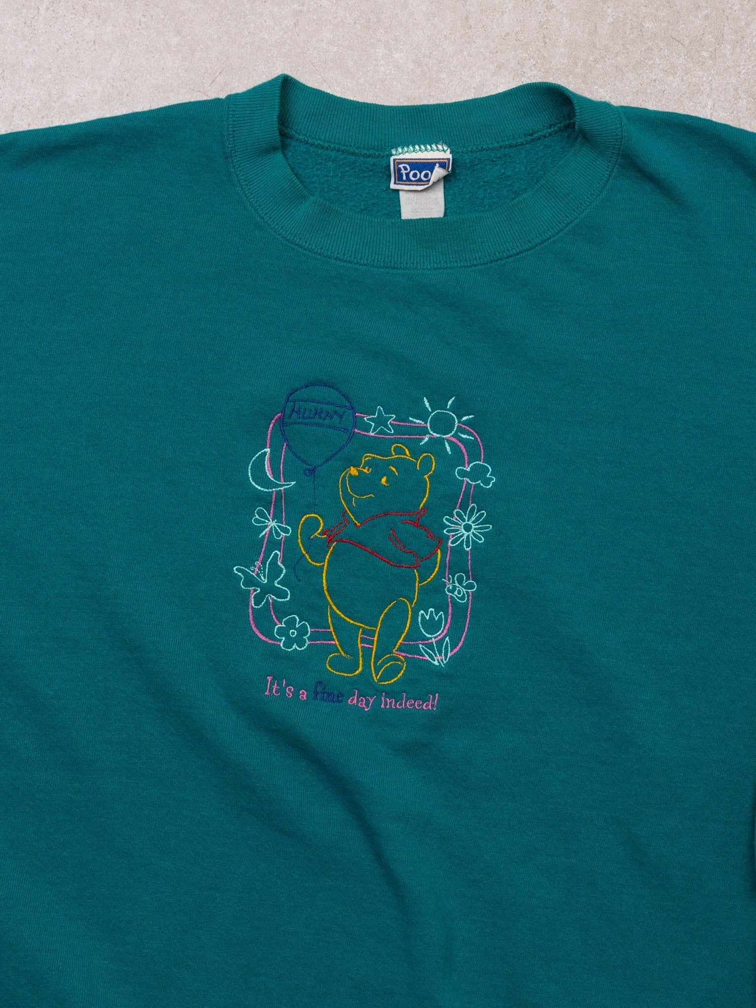 Vintage 90s Teal Winnie The Pooh 'Its A Fine Day Indeed' Crewneck (M/L)
