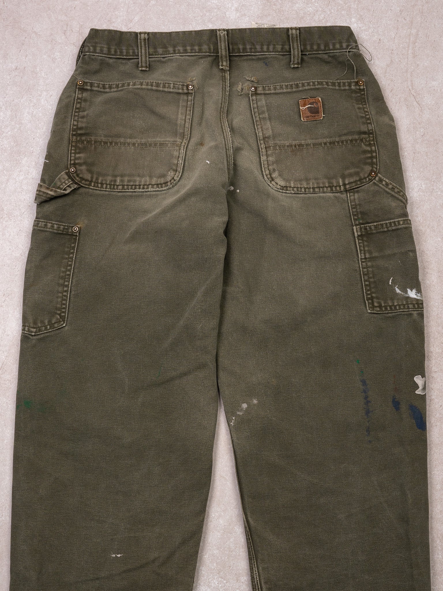 Vintage Moss Green Carhartt Paint Splashed Double Knee Cargo Pants (33 x 32)
