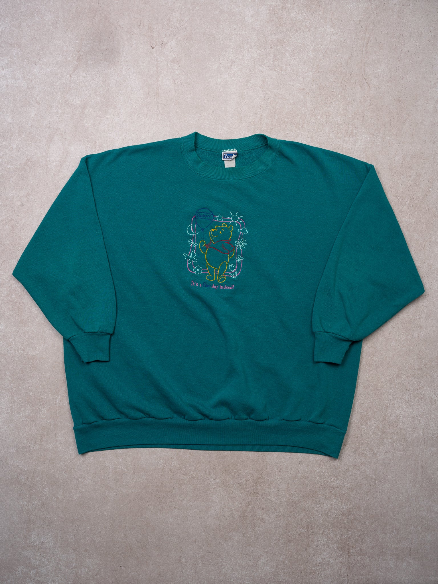 Vintage 90s Teal Winnie The Pooh 'Its A Fine Day Indeed' Crewneck (M/L)