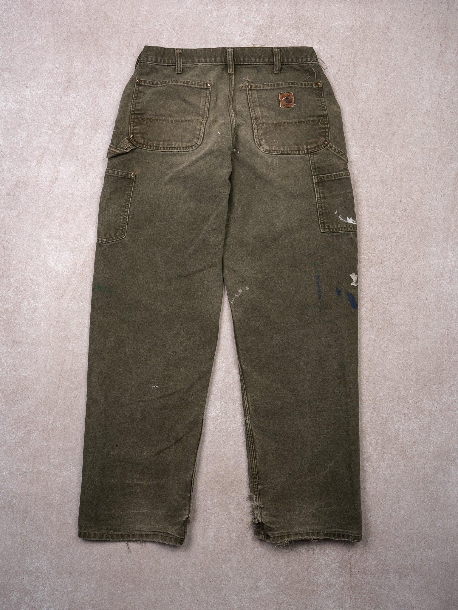 Vintage Moss Green Carhartt Paint Splashed Double Knee Cargo Pants (33 x 32)