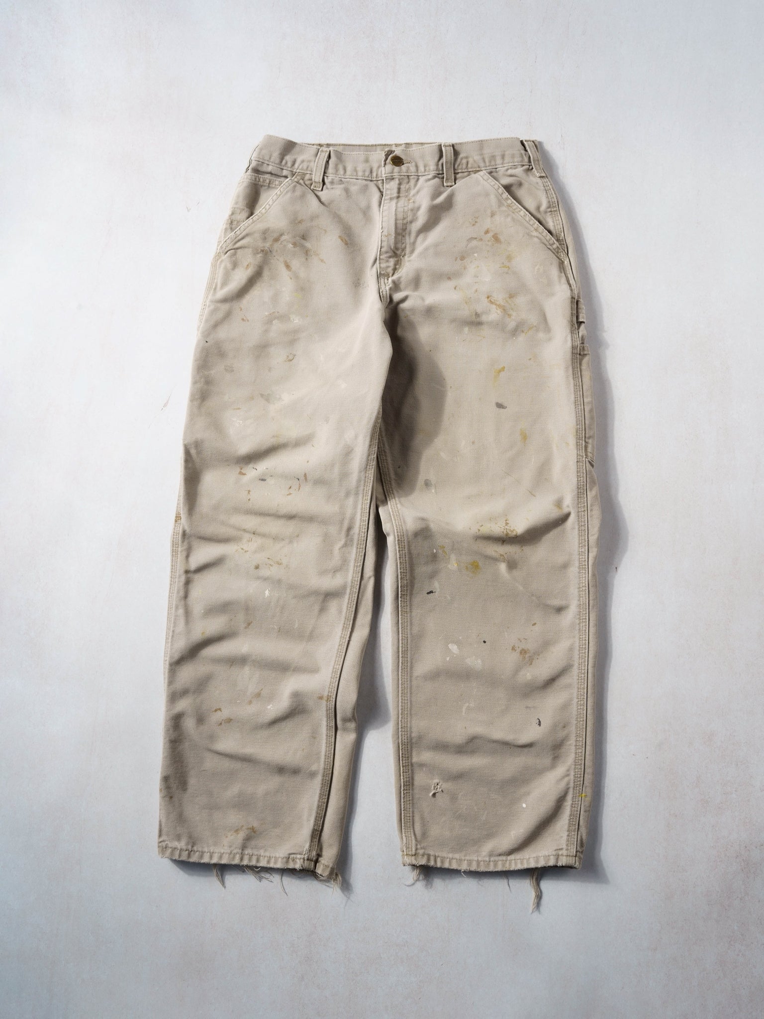 Vintage 90s Washed Beige Carhartt Paint Splatter Carpenter Pants (32x29)