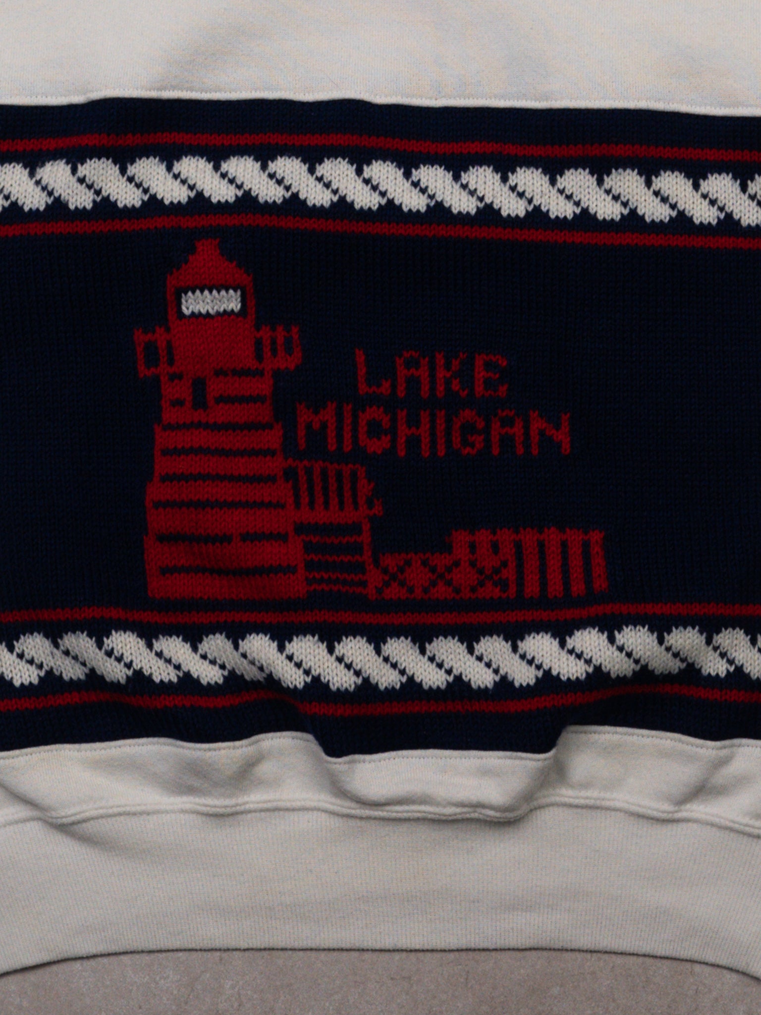 Vintage White + Blue + Red Lake Michigan Crewneck (L)