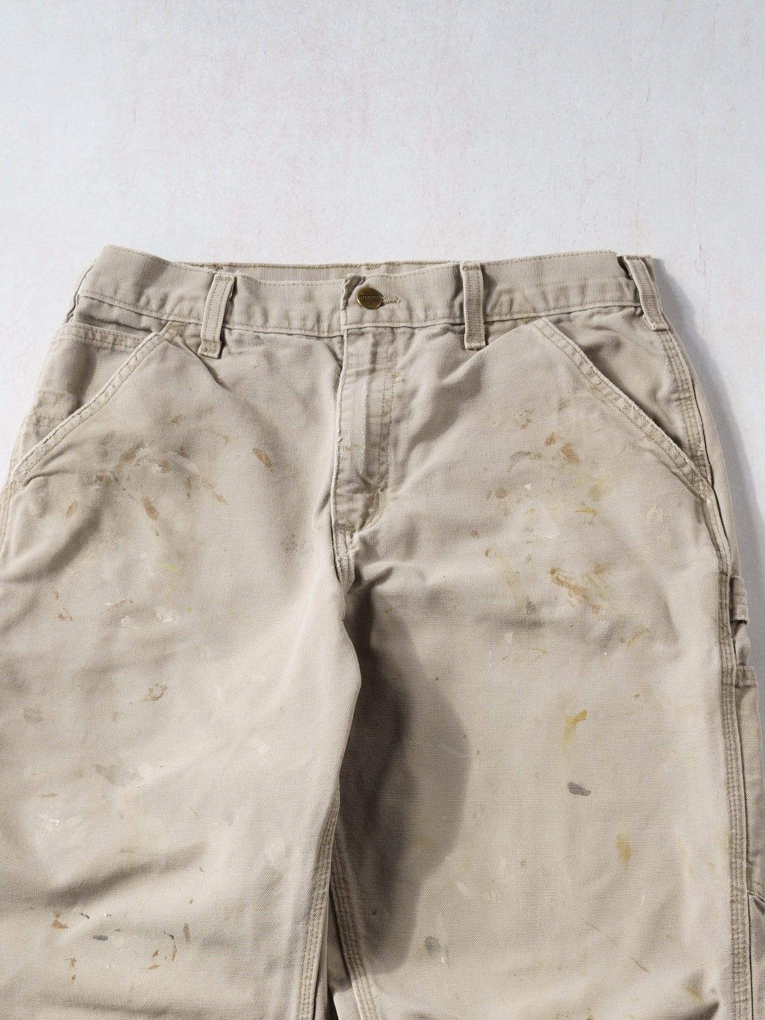 Vintage 90s Washed Beige Carhartt Paint Splatter Carpenter Pants (32x29)