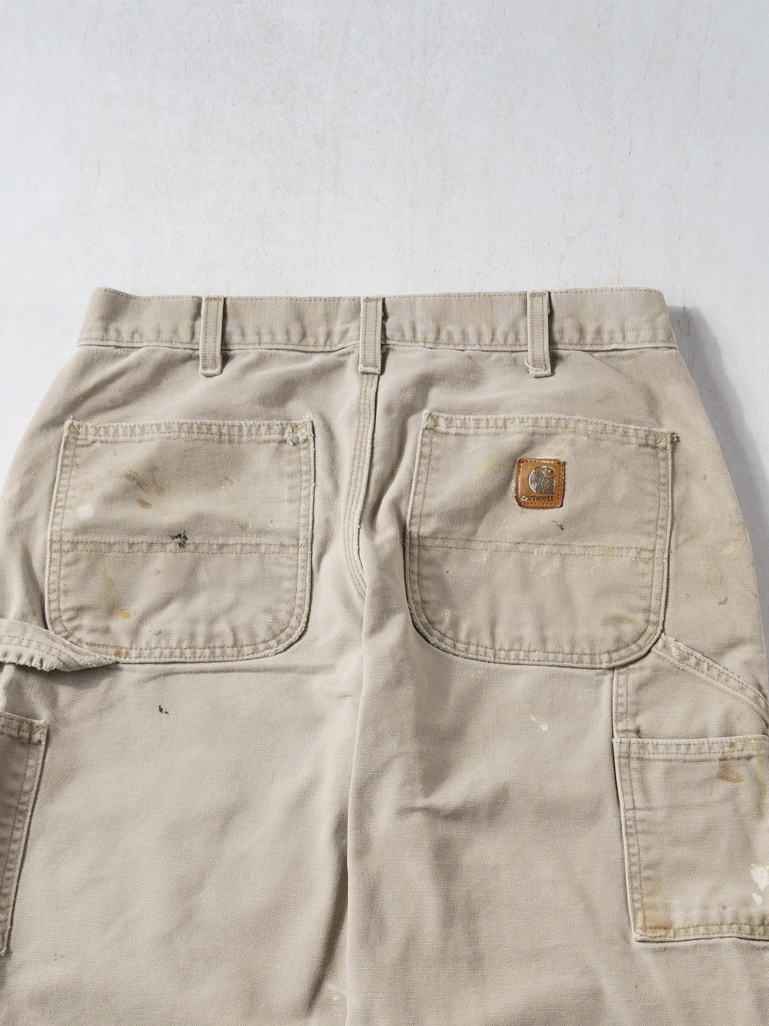 Vintage 90s Washed Beige Carhartt Paint Splatter Carpenter Pants (32x29)