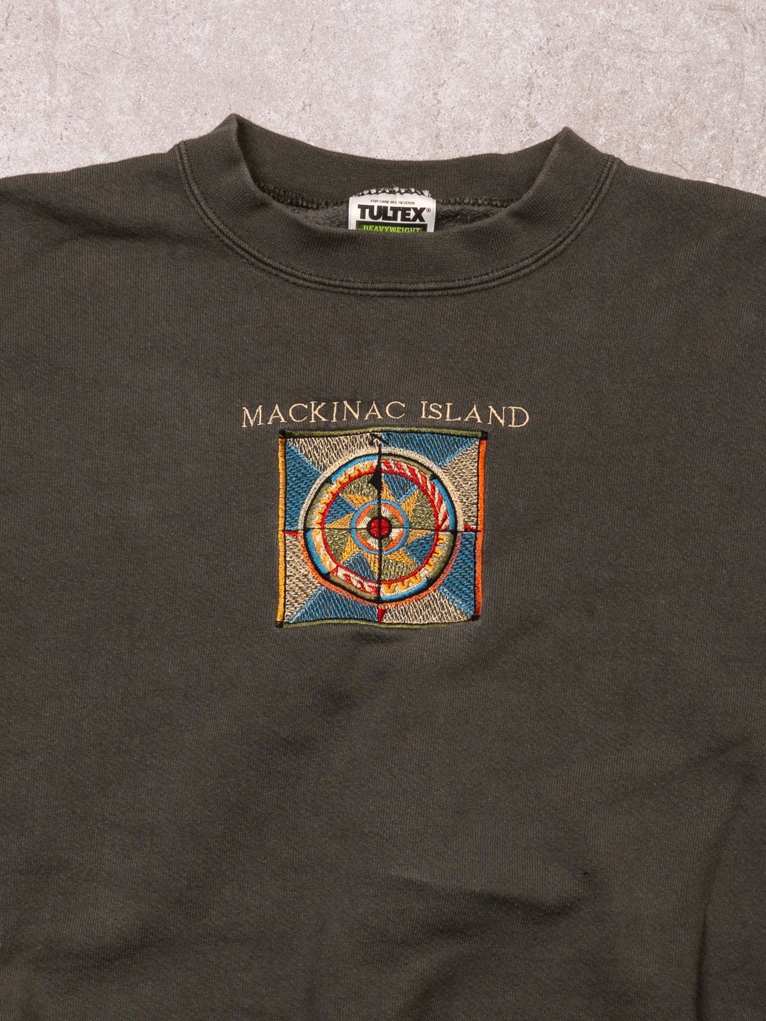 Vintage 90s Moss Green Mackinac Island Compass Crewneck (L)