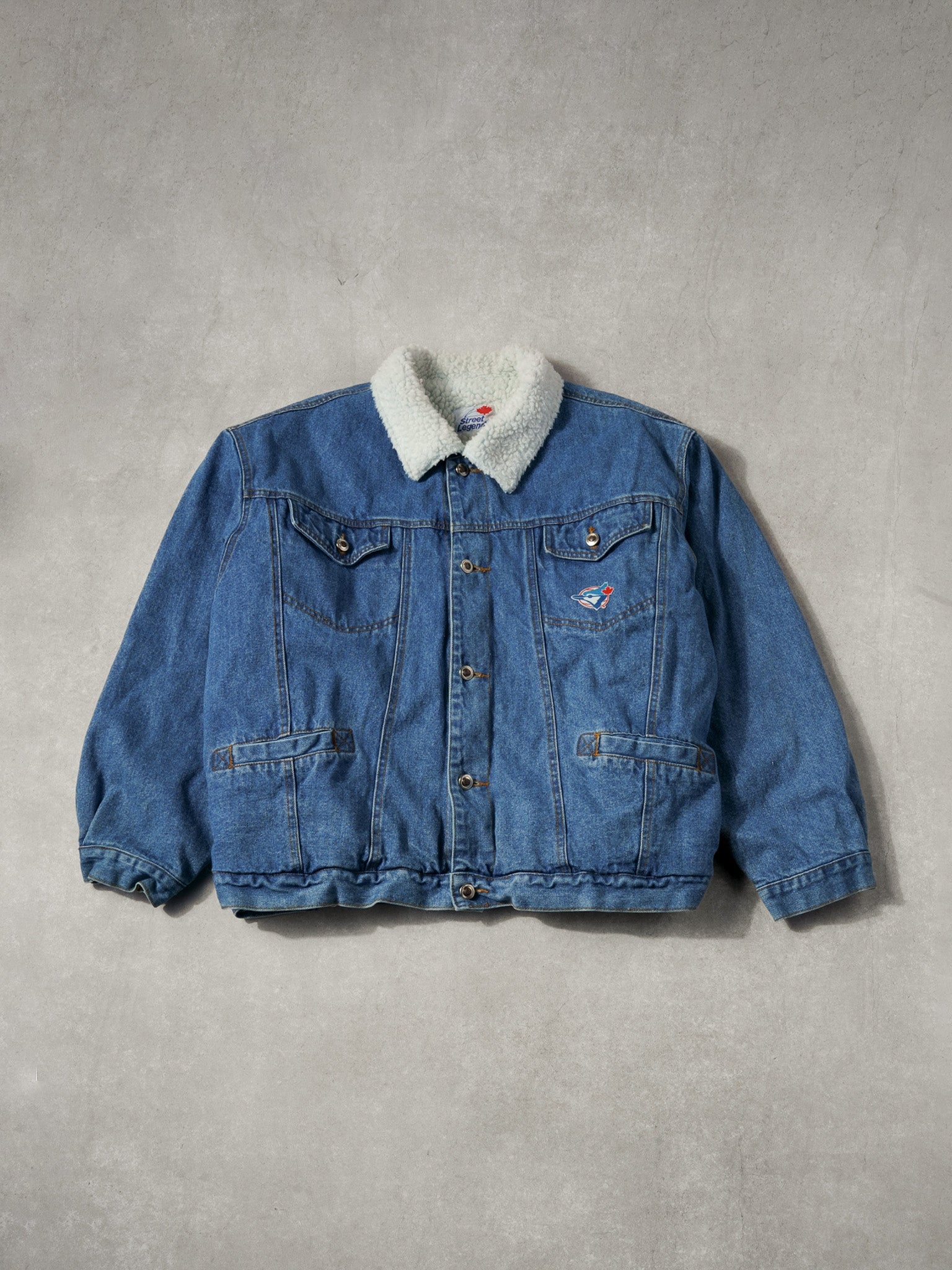 Vintage 94' Blue Denim Street Legends Toronto Blue Jays Sherpa Jacket  (XL/XXL)