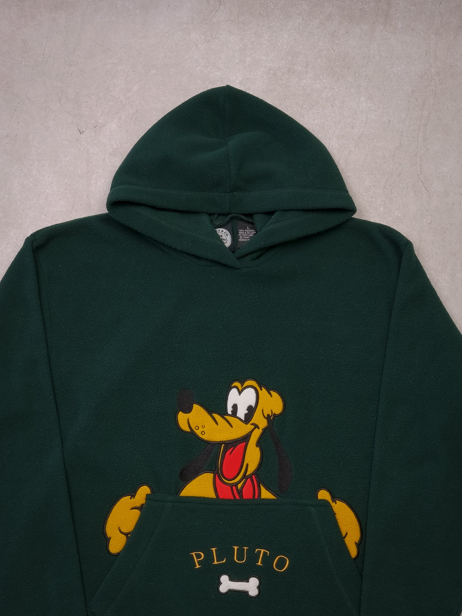 Vintage 90s Pine Green Pluto Disney Fleece Hoodie (L)