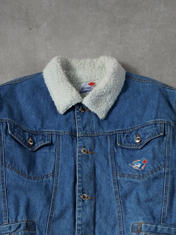 Vintage 94' Blue Denim Street Legends Toronto Blue Jays Sherpa Jacket  (XL/XXL)