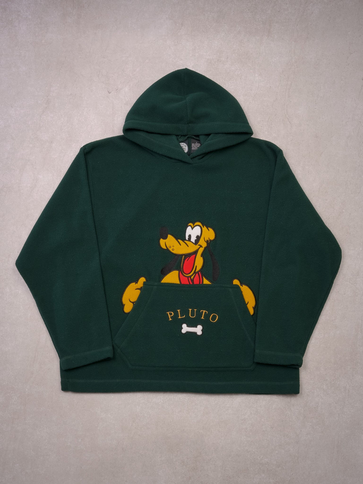 Vintage 90s Pine Green Pluto Disney Fleece Hoodie (L)