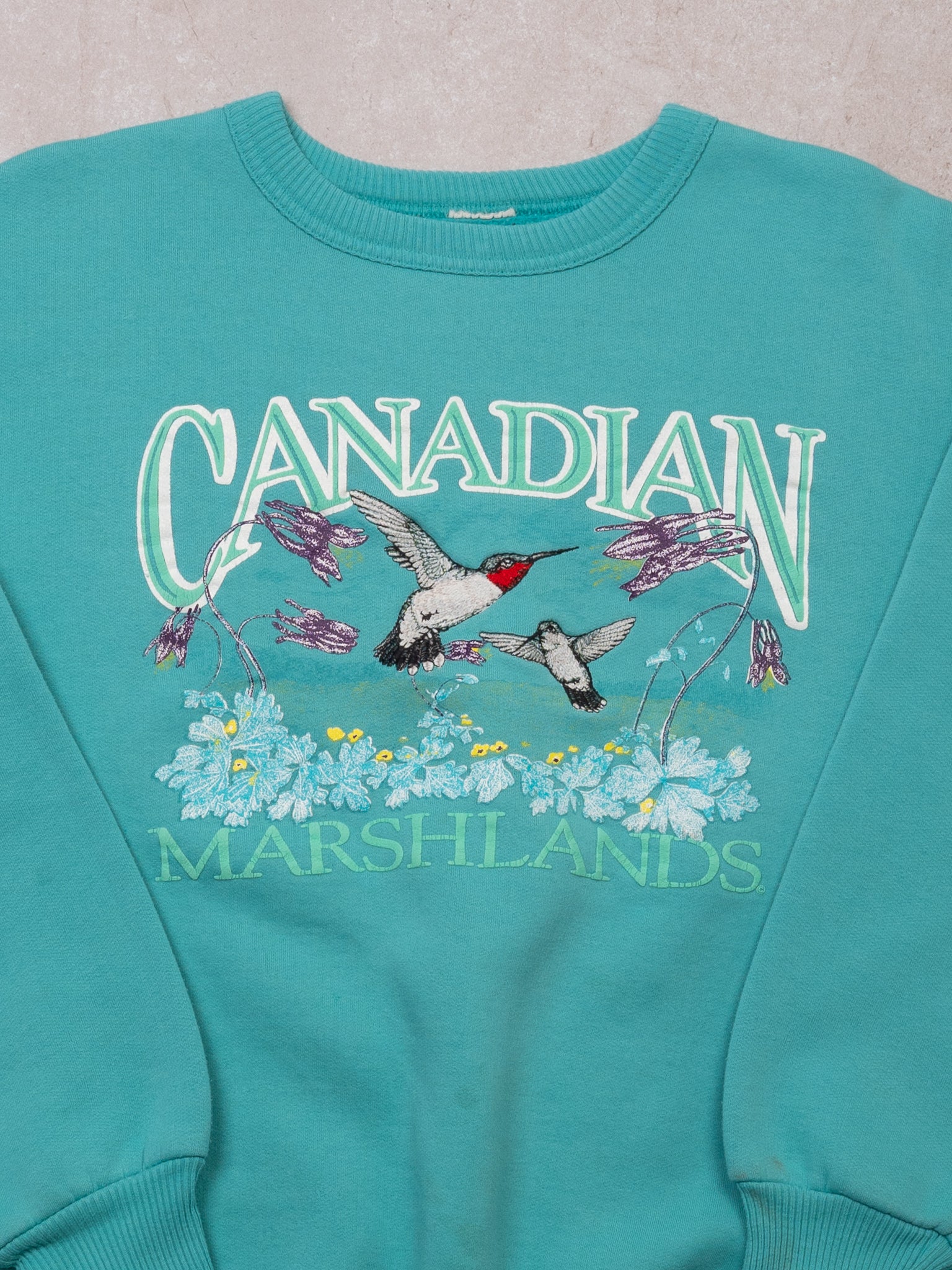 Vintage 90s Aqua Canadian Marshlands Bird Crewneck (M)