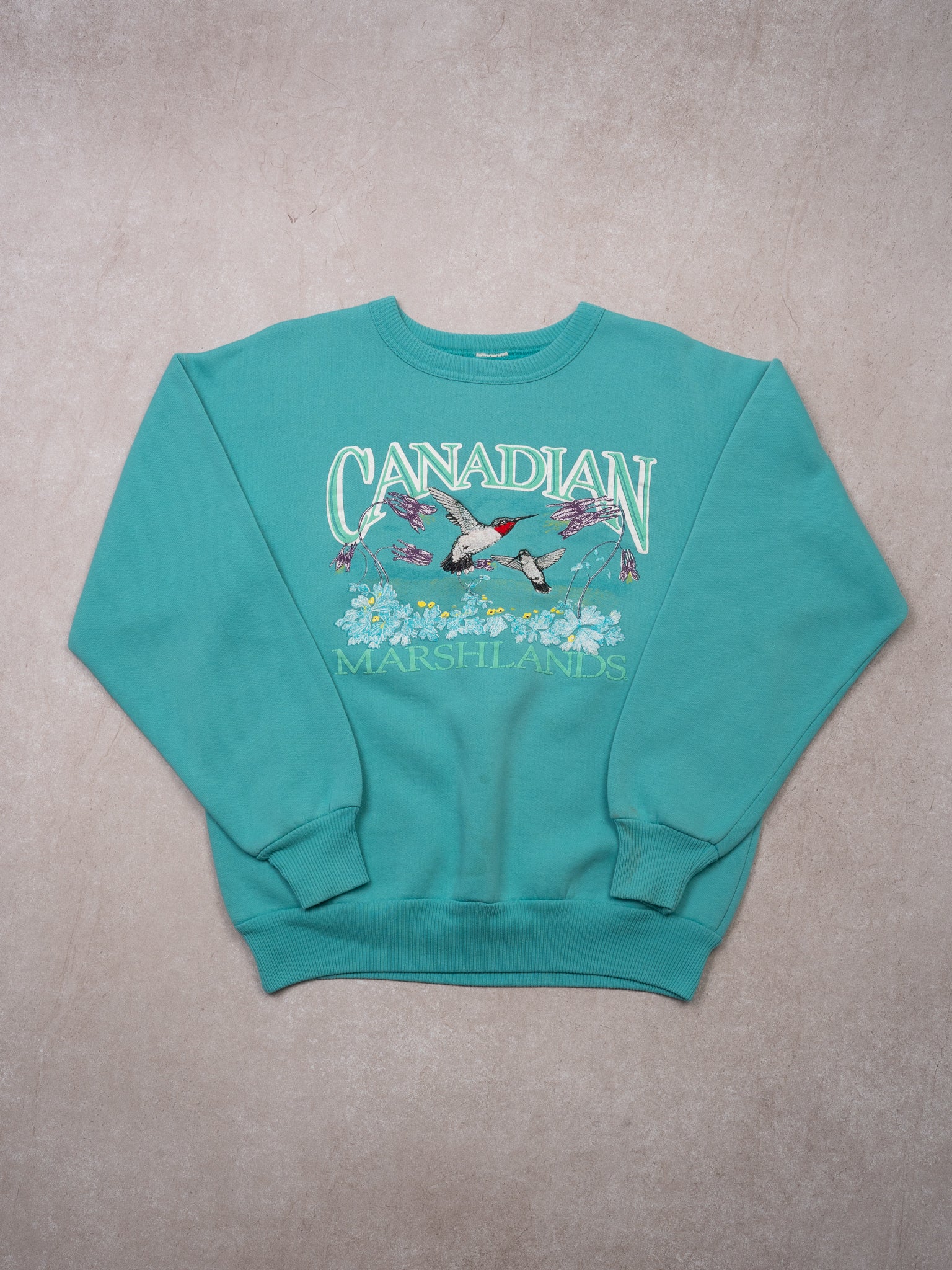 Vintage 90s Aqua Canadian Marshlands Bird Crewneck (M)