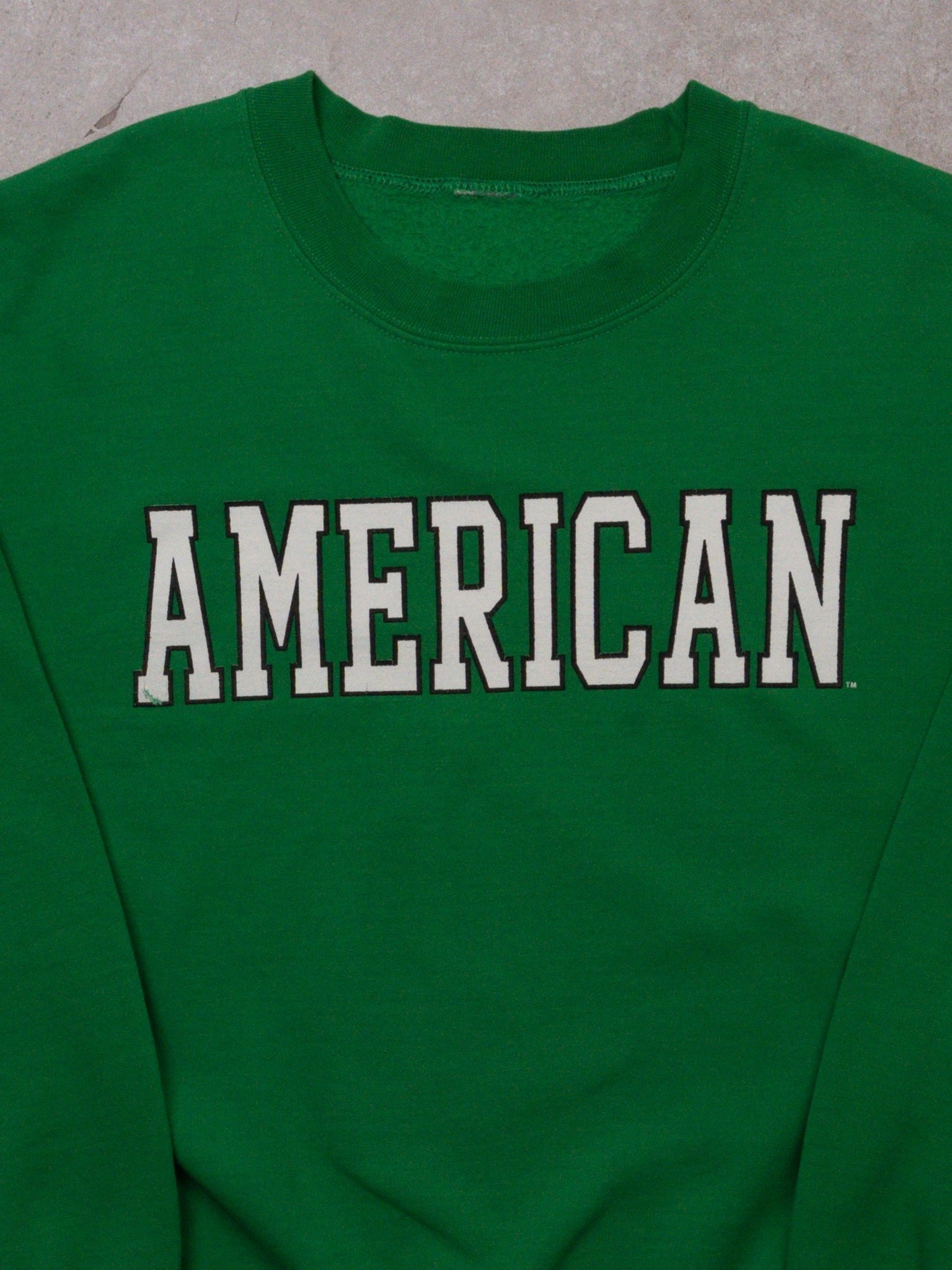 Vintage 90s Lime Green 'American' Crewneck (L)