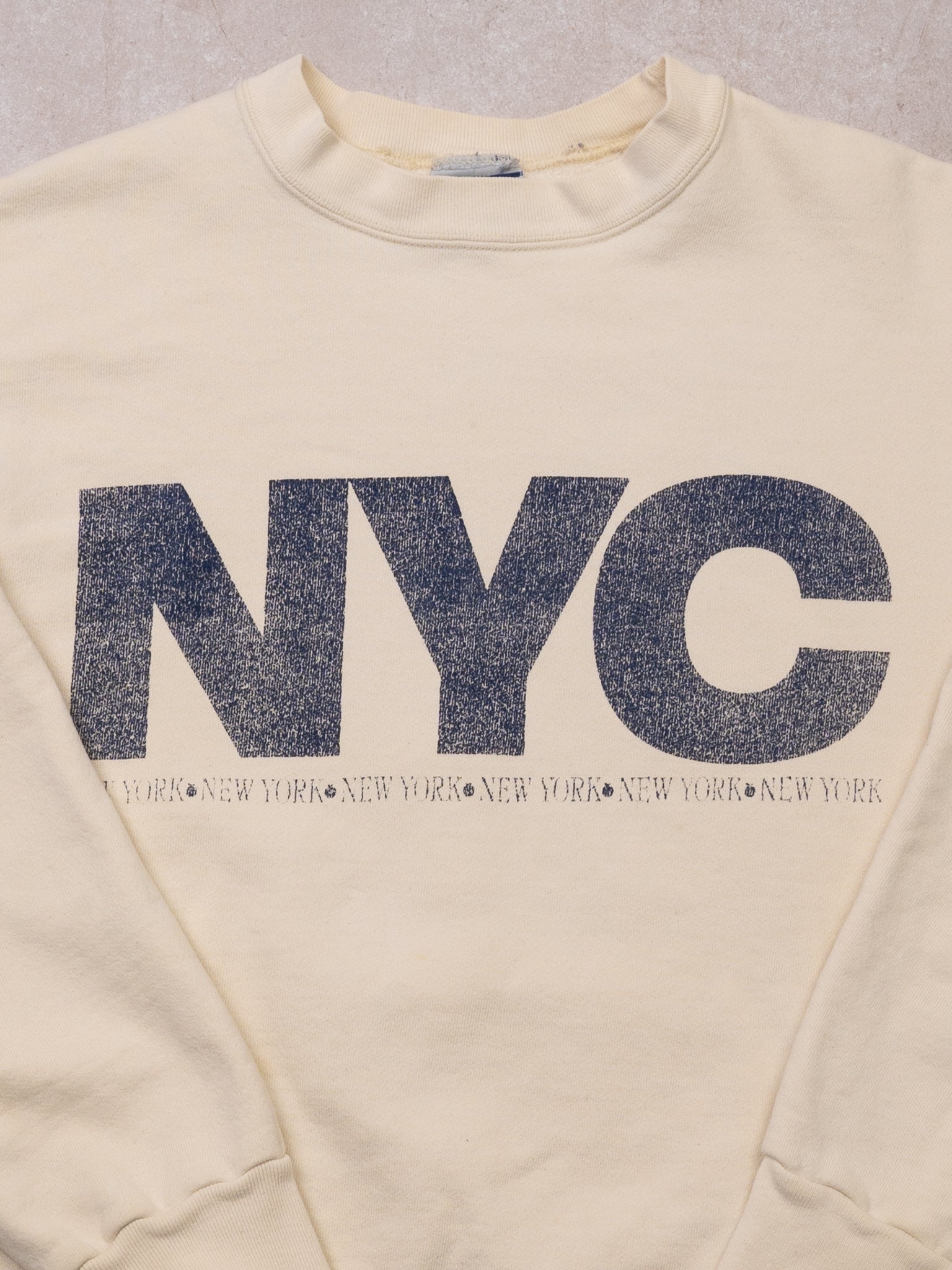 Vintage 90s Cream + Blue NYC Crewneck (S/M)