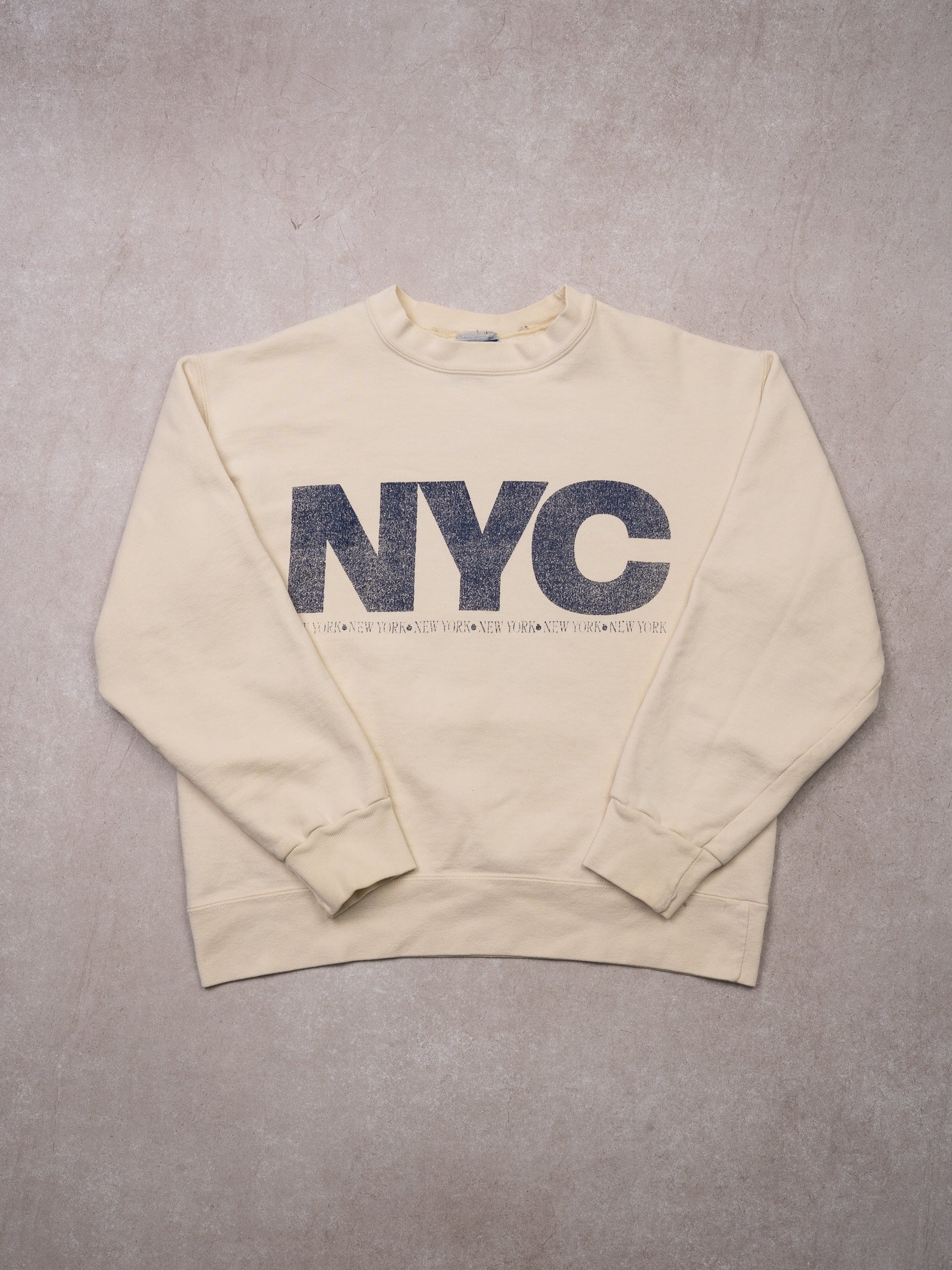 Vintage 90s Cream + Blue NYC Crewneck (S/M)